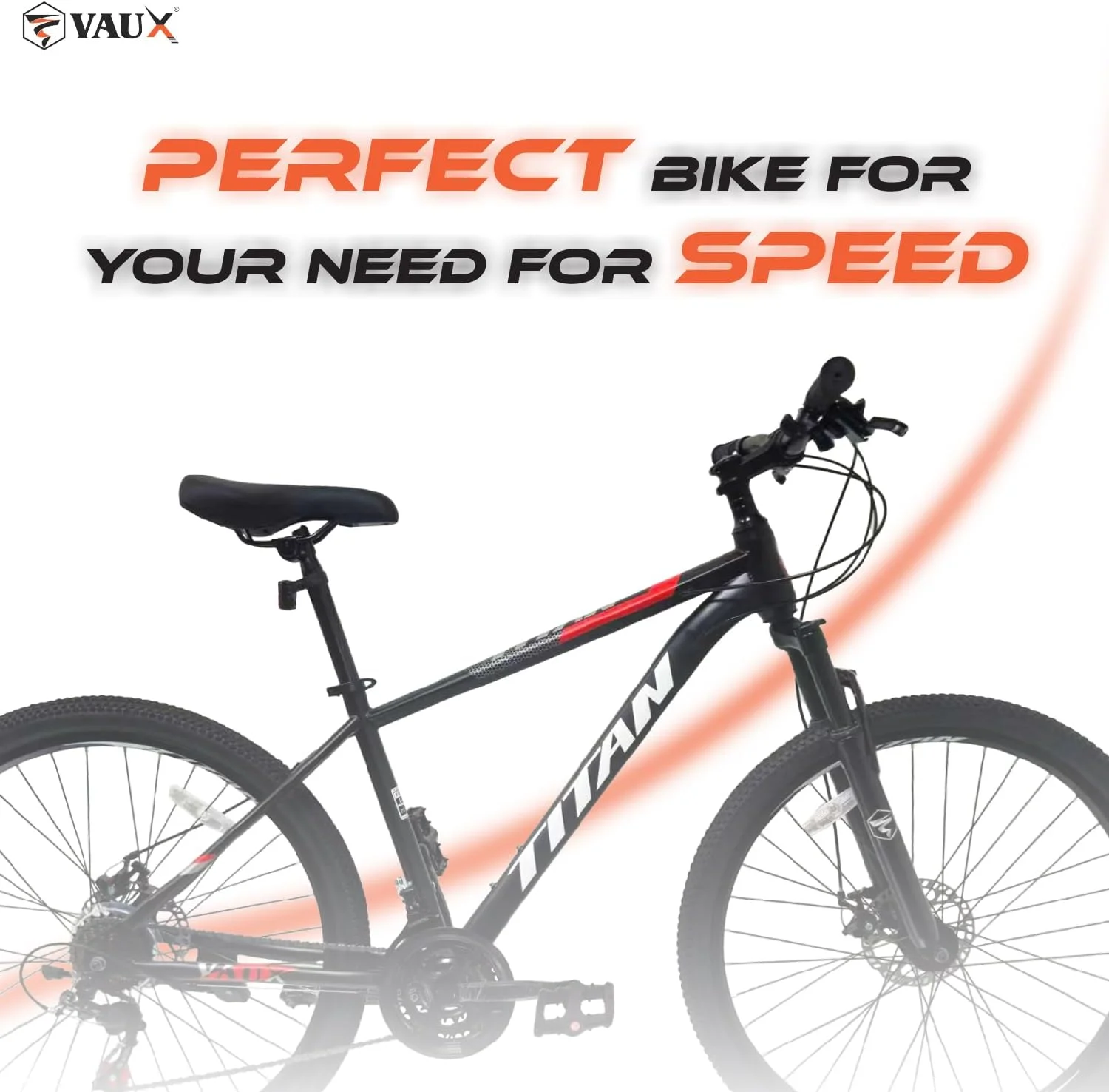 دوچرخه کوهستان Vaux Titan سایز 24/26 اینچ، بدنه فولادی، سیستم دنده 21 سرعته، دوشاخ جلو کمک فنردار با قفل، طوقه آلومینیومی دوجداره، ترمز دیسکی، میله زین با باز شدن سریع، دوچرخه MTB