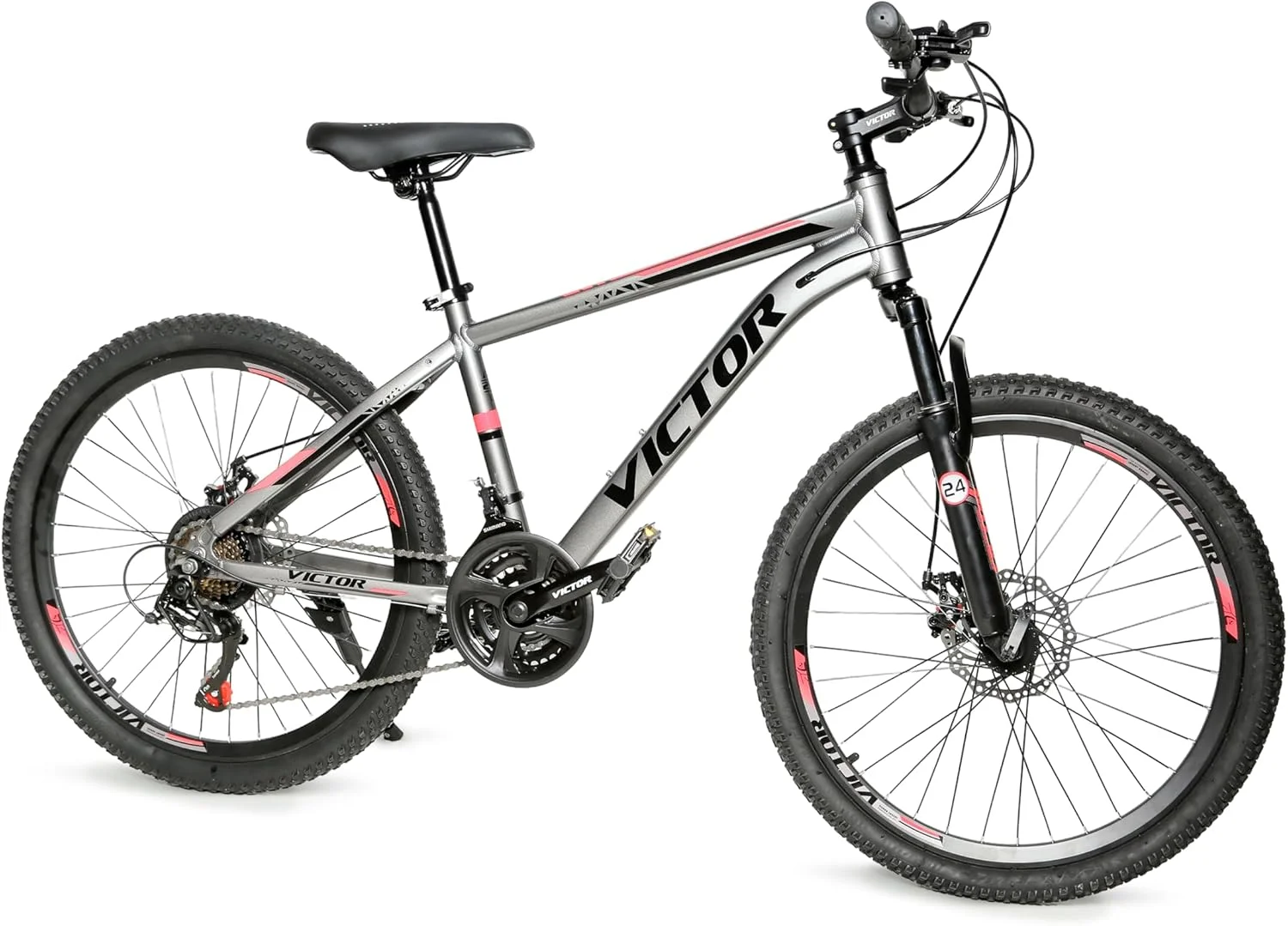 دوچرخه کوهستانی جوانان/بزرگسالان دراک Victor24 اینچ، 7-21 سرعته تورنی از DerakBikes (24، نقره ای)