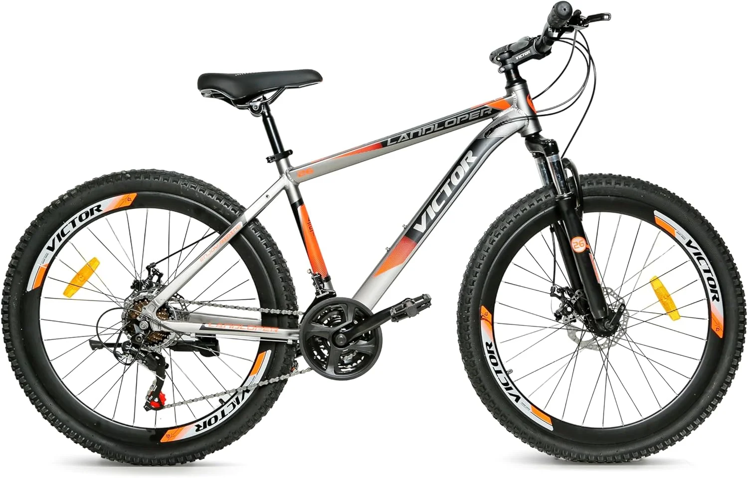 دوچرخه کوهستان ویکتور - سایز 24 اینچ، مناسب جوانان و بزرگسالان، 7-21 دنده ترنری ساخت DerakBikes (26، نقره ای)