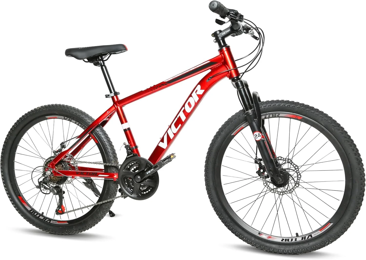 دوچرخه کوهستان جوانان/بزرگسالان Derak Victor سایز ۲۴ اینچ، ۷-۲۱ دنده Tourny ساخت DerakBikes (۲۴، قرمز)