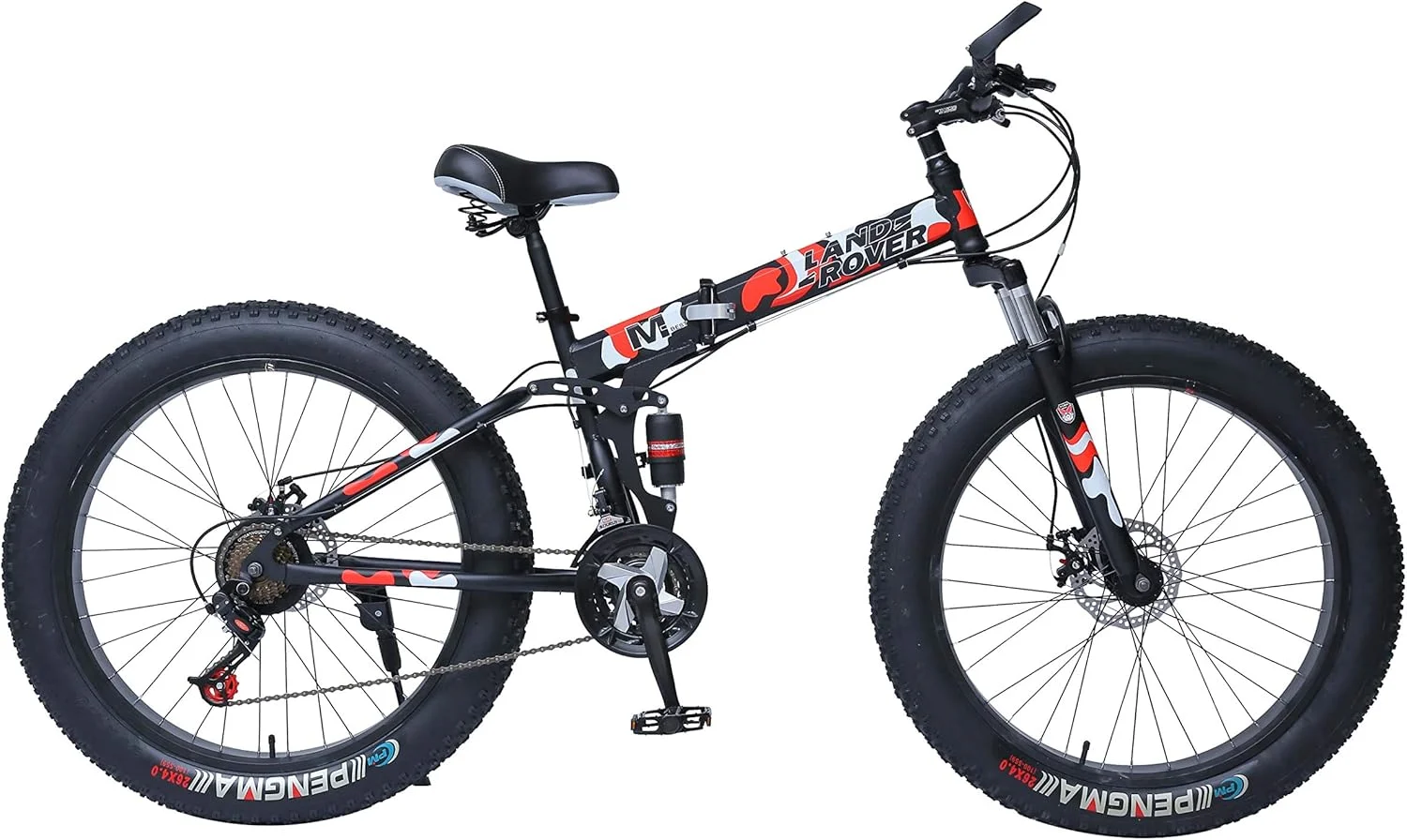 دوچرخه کوهستانی تاشو وی ال آر ای، سایز 26 اینچ (20 اینچ)، 21 دنده (مشکی/قرمز، 26)