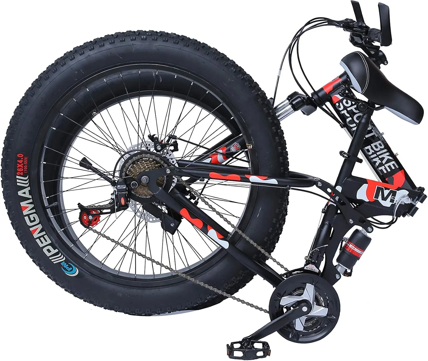 دوچرخه کوهستانی تاشو وی ال آر ای، سایز 26 اینچ (20 اینچ)، 21 دنده (مشکی/قرمز، 26)