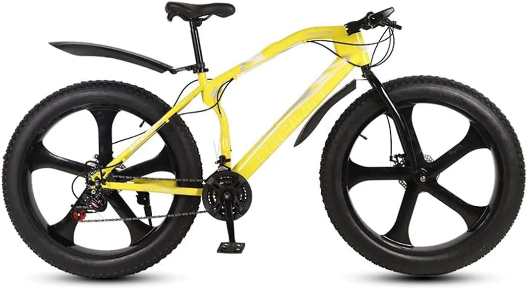 دوچرخه ساحلی 26 اینچی با لاستیک پهن، مناسب برای بزرگسالان، دوچرخه کوهستانی، دوچرخه جاده، مناسب برای آقایان و بانوان، 27 دنده متغیر، مناسب برای ورزش و دوچرخه سواری (زرد، 21 دنده_26 اینچ (160-185 سانتی متر))