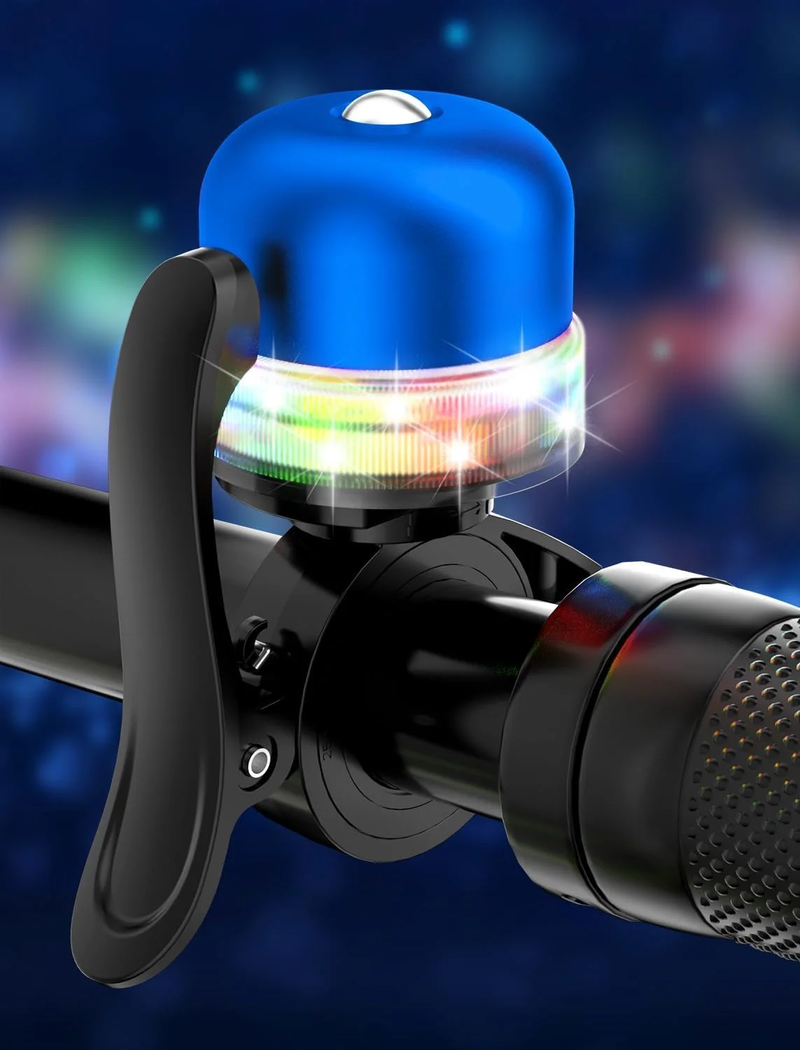 زنگ دوچرخه برای کودکان و بزرگسالان، لوازم جانبی دوچرخه با نور قابل تنظیم با حلقه‌های مناسب برای فرمان دوچرخه 19-31.8 میلی‌متری، ساخته شده از آلومینیوم و صدای واضح برای دوچرخه کوهستانی، جاده خاکی و دوچرخه الکترونیکی (آبی)