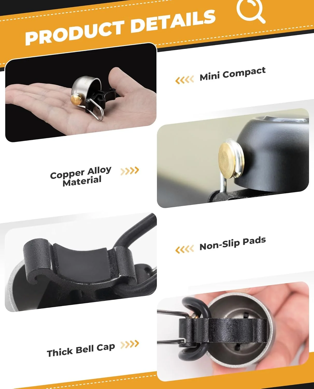 زنگ دوچرخه ROCKBROS، زنگ فرمان، کلاسیک، دوچرخه کوهستان، زنگ دوچرخه رترو، زنگ بلند، دوچرخه، زنگ دوچرخه مسی برای 22-34 میلی متر