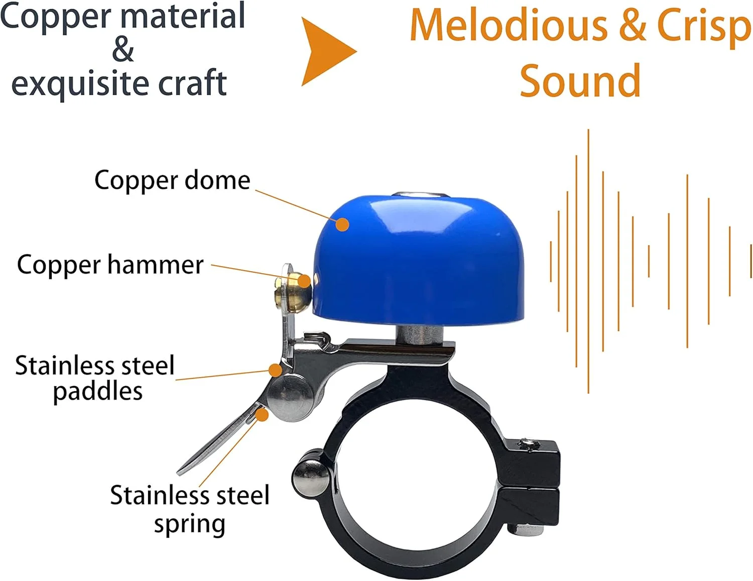 زنگ دوچرخه برنجی حرفه ای، بدنه تمام فلزی، زنگ دوچرخه با صدای بلند و مناسب برای بزرگسالان و کودکان، مناسب برای فرمان دوچرخه 0.79 تا 1 اینچ