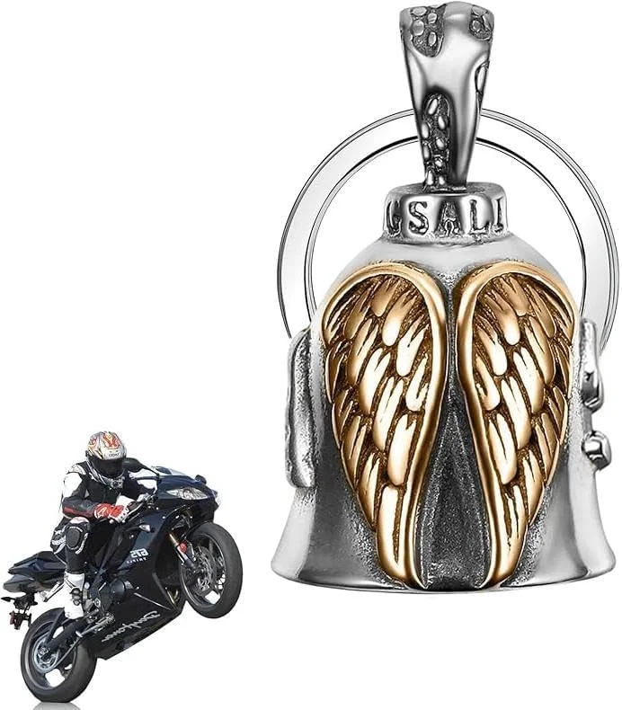 زنگ محافظ موتورسیکلت – زنگ دوچرخه سواری استیل ضد زنگ با حلقه جاکلیدی – آویز خوش شانسی برای موتور، اسکوتر، دوچرخه برقی یا کوله پشتی – هدیه محافظت از راننده