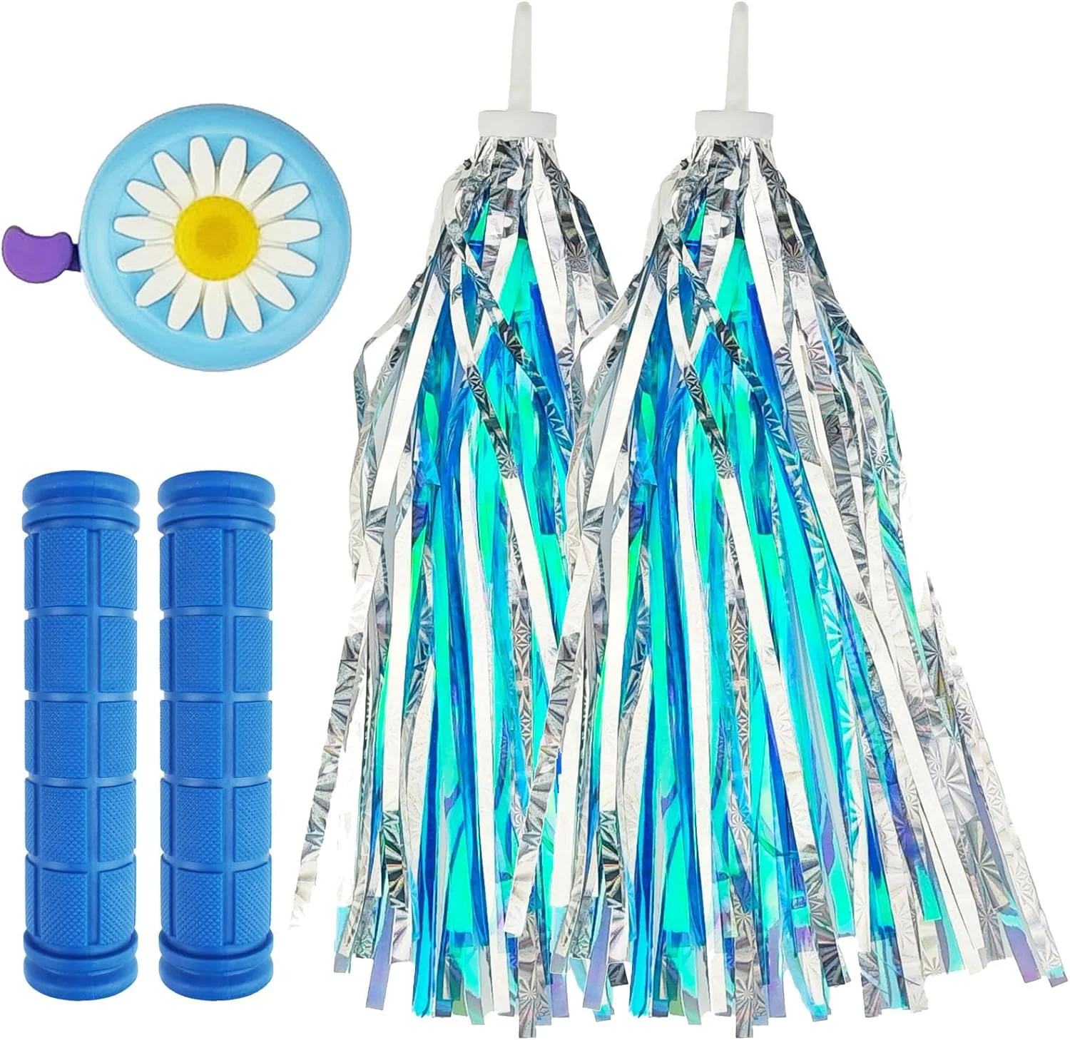 1 جفت تزیینات دسته دوچرخه، 1 عدد زنگ دوچرخه و 1 جفت دستگیره دوچرخه