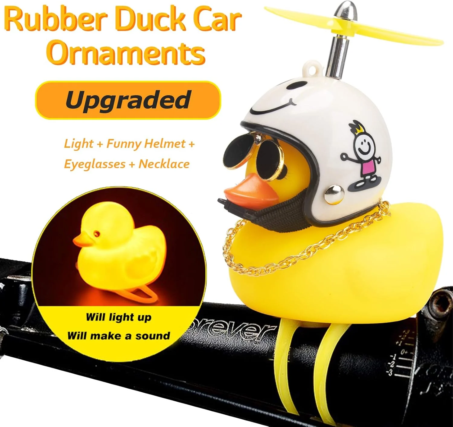 اردک لاستیکی تزئینی خودرو، اردک زرد تزئین داشبورد خودرو، بوق دوچرخه اردکی فشاری با کلاه ایمنی پروانه دار (سفید خندان-چراغ دار) اردک لاستیکی تزئینی خودرو، اردک زرد تزئین داشبورد خودرو، بوق دوچرخه اردکی فشاری با کلاه ایمنی پروانه دار (سفید خندان-چراغ دار)