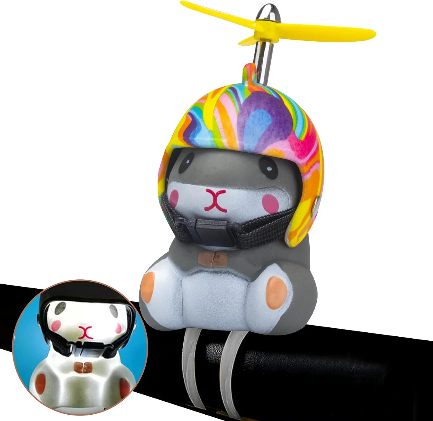 زنگ دوچرخه طرح اردک Wonuu با چراغ و کلاه ایمنی، بوق دوچرخه طرح همستر بامزه، اسباب بازی تزئینی داشبورد طرح همستر، زنگ دوچرخه موتورسیکلت طرح اردک لاستیکی، تزئینات داشبورد ماشین