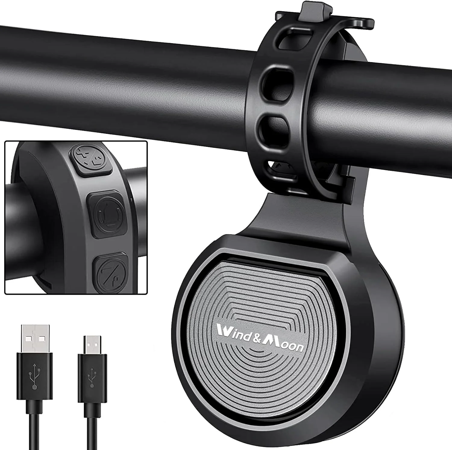 زنگ دوچرخه، زنگ دوچرخه برقی، بوق برقی USB قابل شارژ 80-130 دسی بل، ضد آب IPX6، زنگ دزدگیر دوچرخه مناسب برای دوچرخه و دوچرخه کوهستانی از 22-32 میلی متر