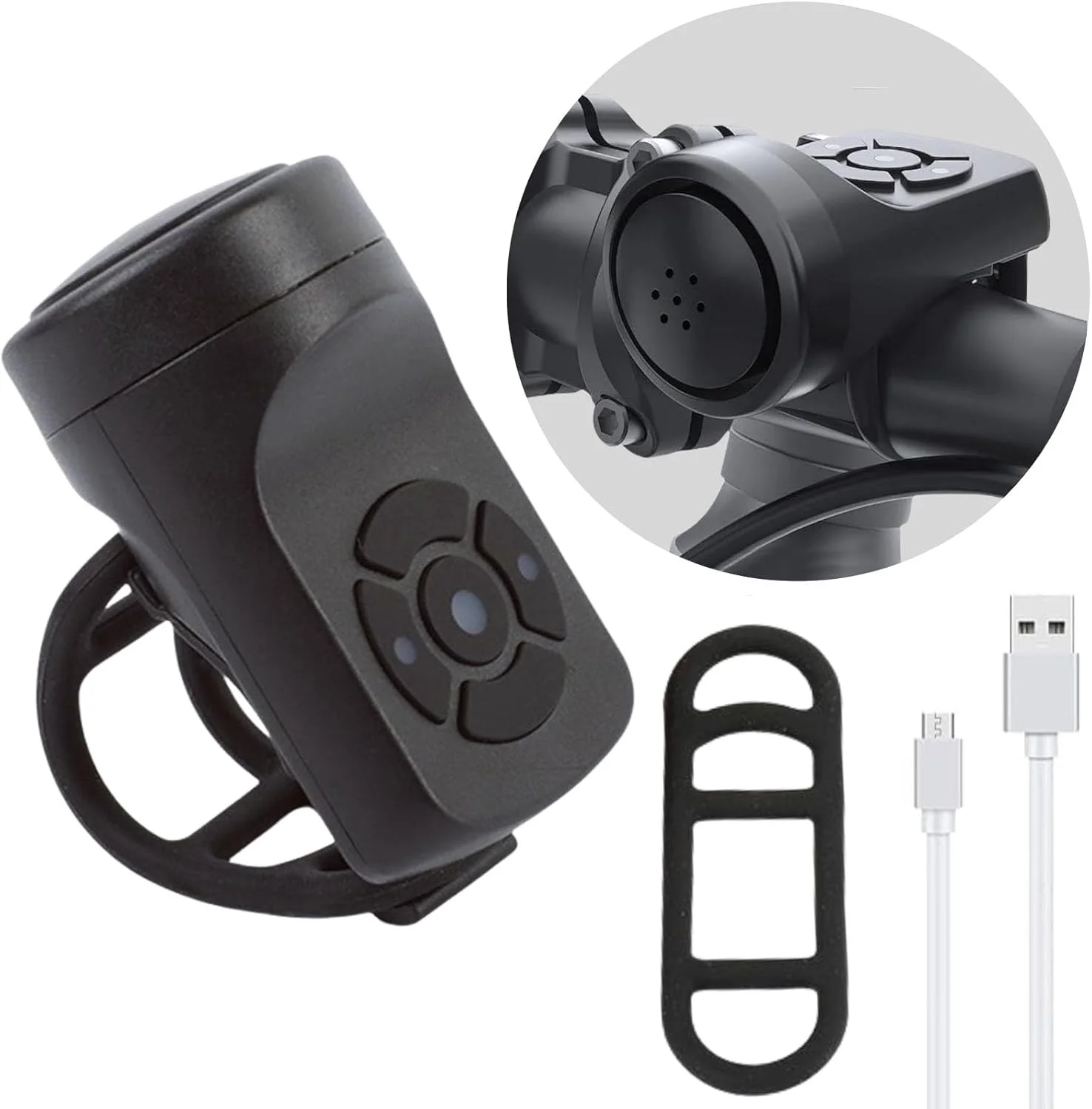 زنگ برقی دوچرخه، بوق 140DB برای بزرگسالان، بوق الکترونیکی ضد آب با 4 حالت صدا با باتری قابل شارژ برای دوچرخه کوهستانی/جاده ای - مشکی