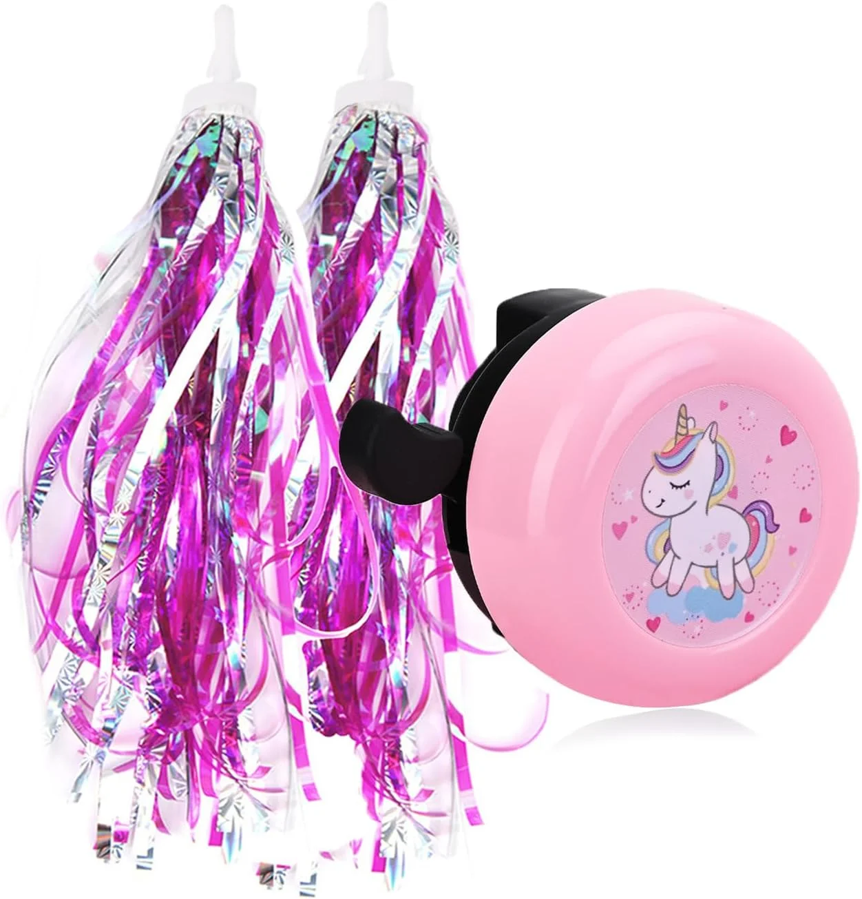 زنگ دوچرخه کودکانه U-LIAN و نوارهای رنگی - 1 عدد زنگ گلدار دوچرخه با 2 عدد نوار دسته دوچرخه و منگوله اسکوتر برای لوازم جانبی دوچرخه کودکان