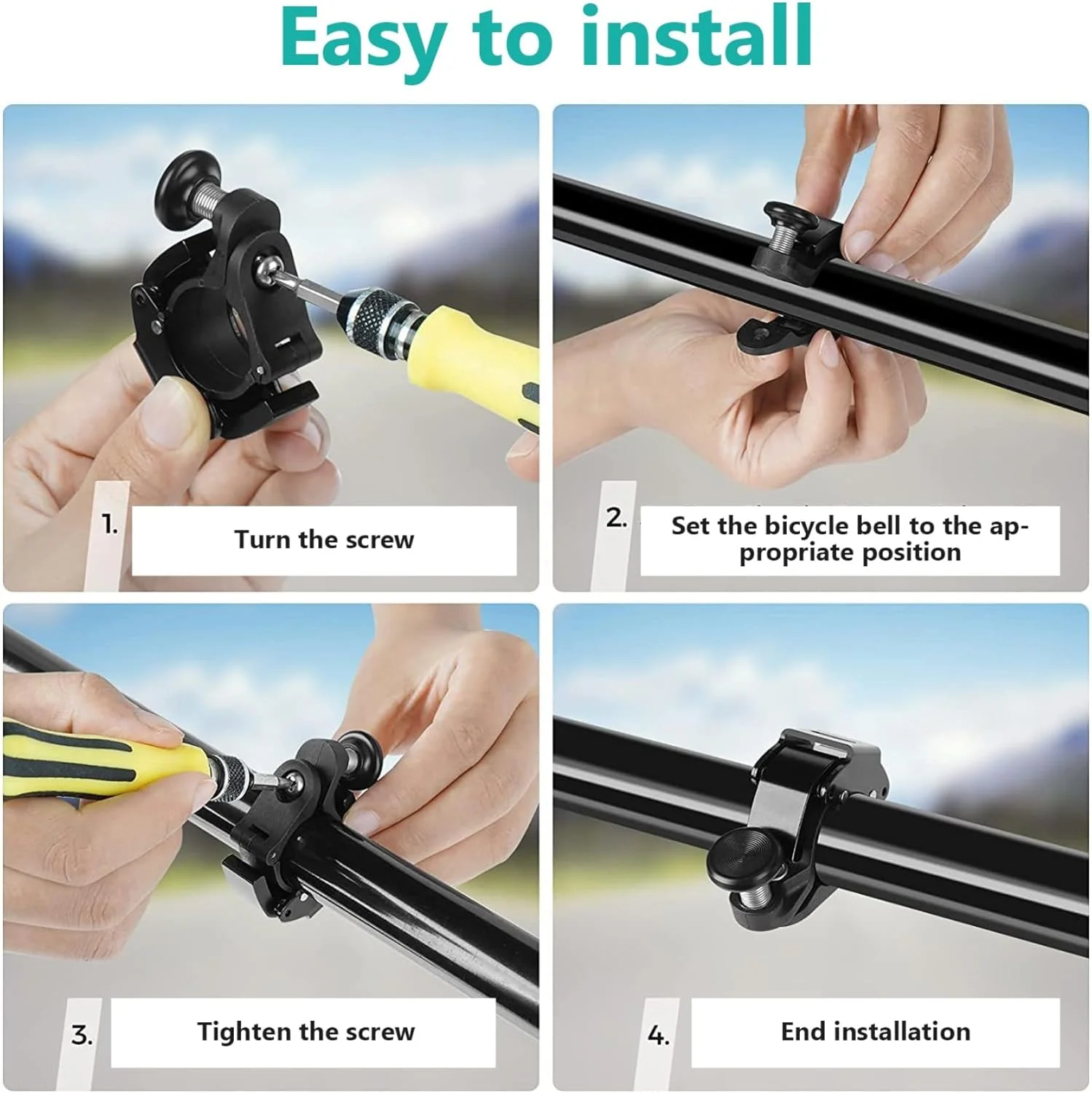 زنگ دوچرخه آلومینیومی کوچک و نوآورانه SYOSI، صدای واضح و بلند 100 دسی بل، بوق فرمان ارتقا یافته برای دوچرخه کوهستانی 22-24 میلی متر (0.86-0.94 اینچ)، ایده آل برای ایمنی دوچرخه سواری