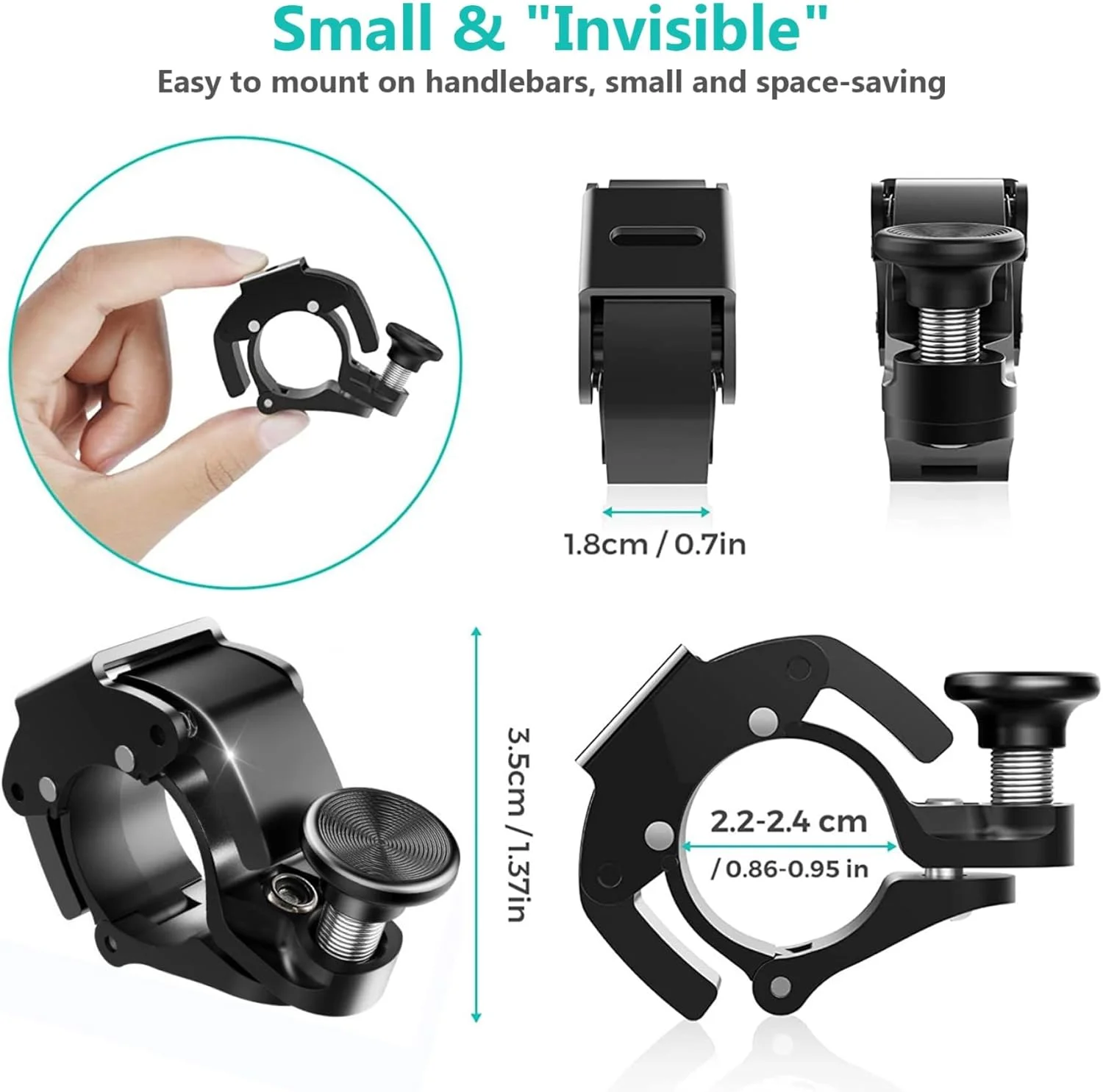 زنگ دوچرخه آلومینیومی کوچک و نوآورانه SYOSI، صدای واضح و بلند 100 دسی بل، بوق فرمان ارتقا یافته برای دوچرخه کوهستانی 22-24 میلی متر (0.86-0.94 اینچ)، ایده آل برای ایمنی دوچرخه سواری