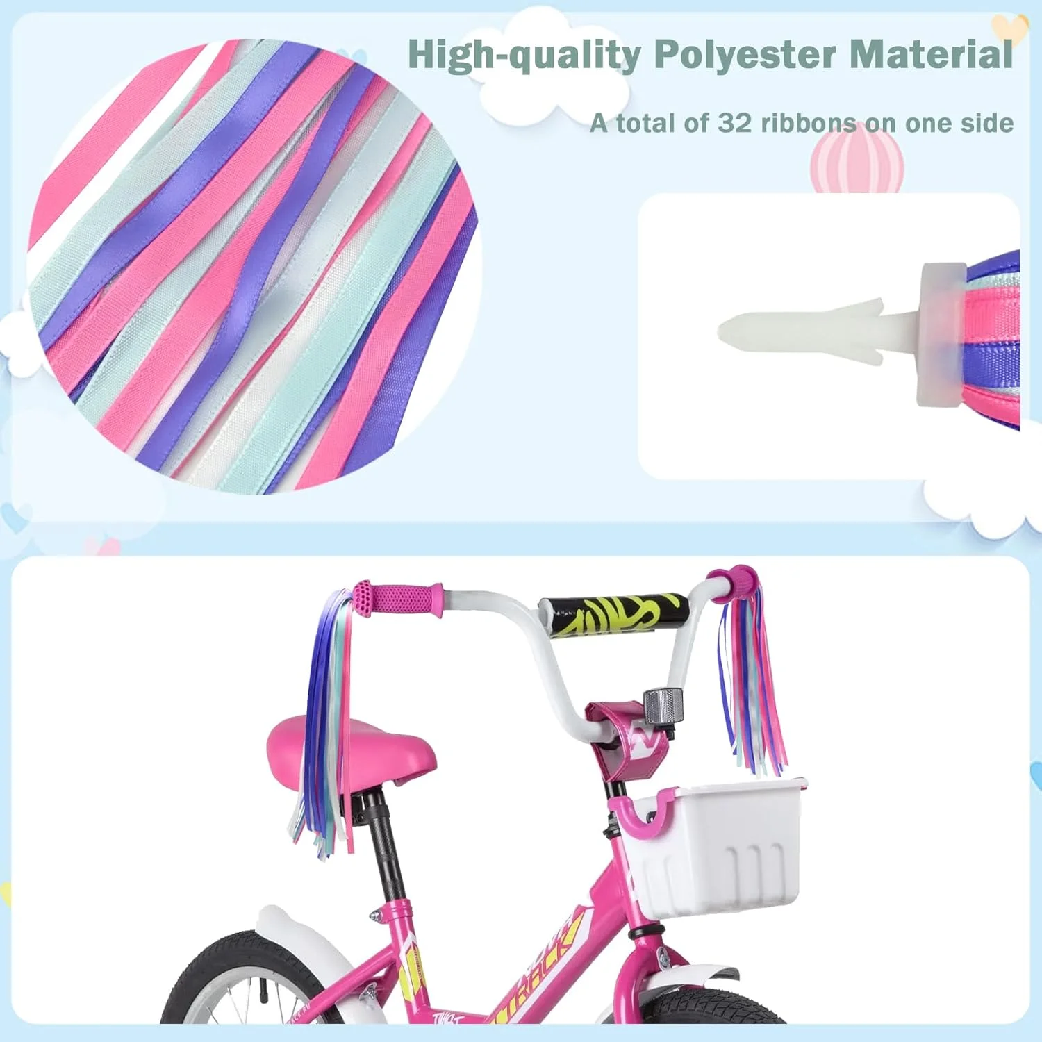 زنگ دوچرخه بچگانه به همراه 2 عدد روبان تزیینی دوچرخه برای دختران، لوازم جانبی زیبا برای دوچرخه کودکان زنگ دوچرخه بچگانه به همراه 2 عدد روبان تزیینی دوچرخه برای دختران، لوازم جانبی زیبا برای دوچرخه کودکان