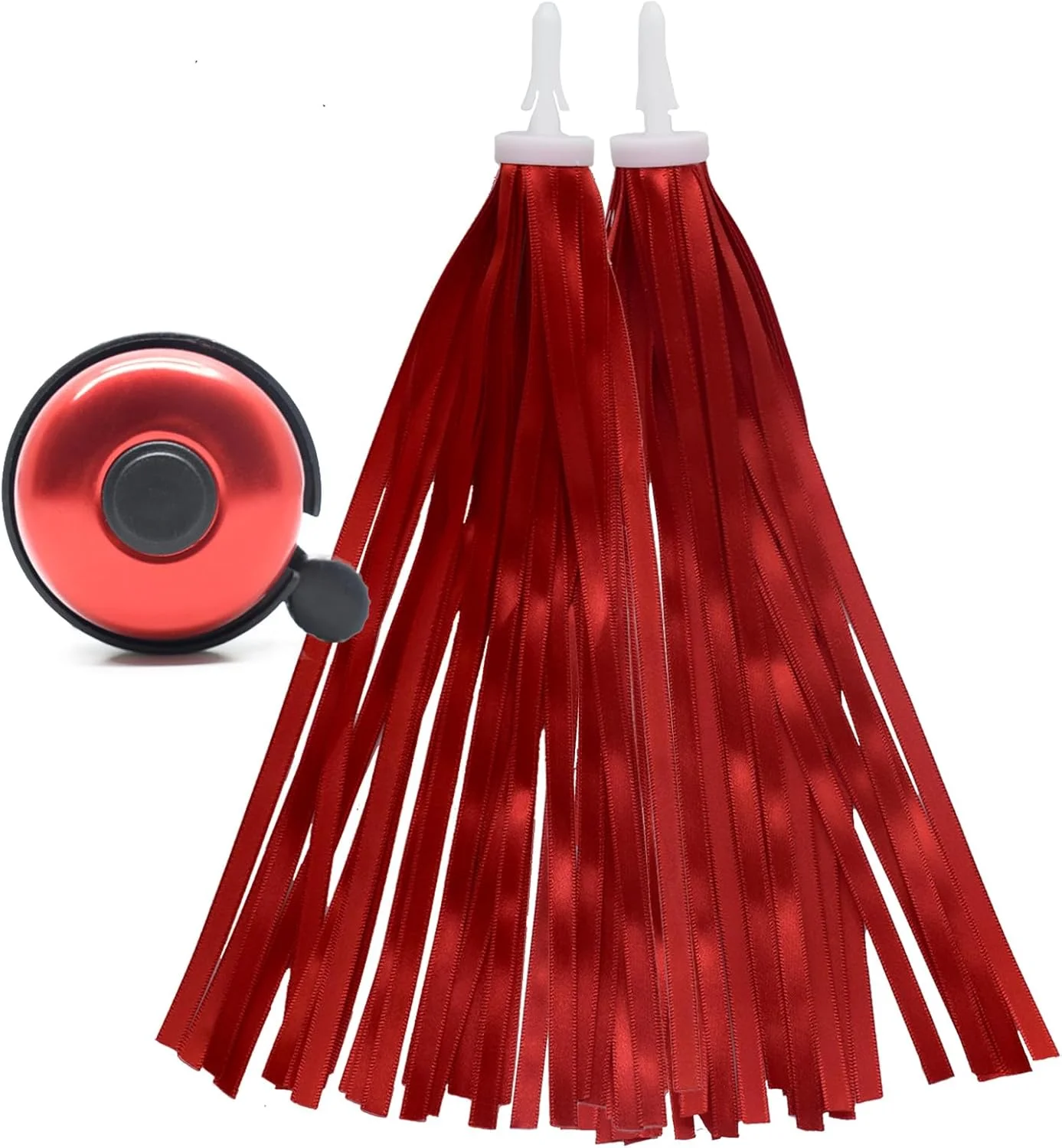 زنگ دوچرخه قرمز با نوارهای تزئینی دسته دوچرخه