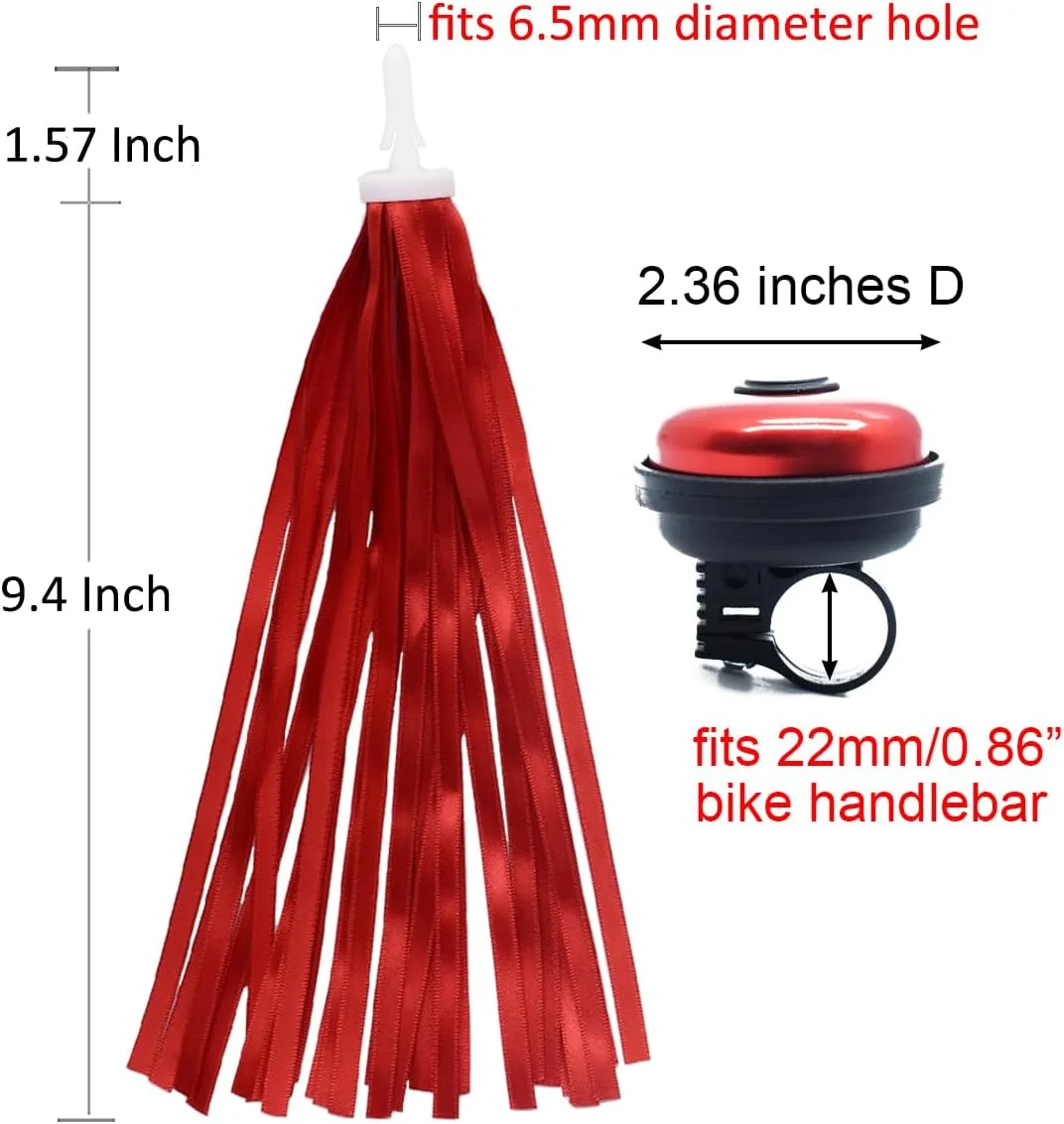 زنگ دوچرخه قرمز با نوارهای تزئینی دسته دوچرخه زنگ دوچرخه قرمز با نوارهای تزئینی دسته دوچرخه