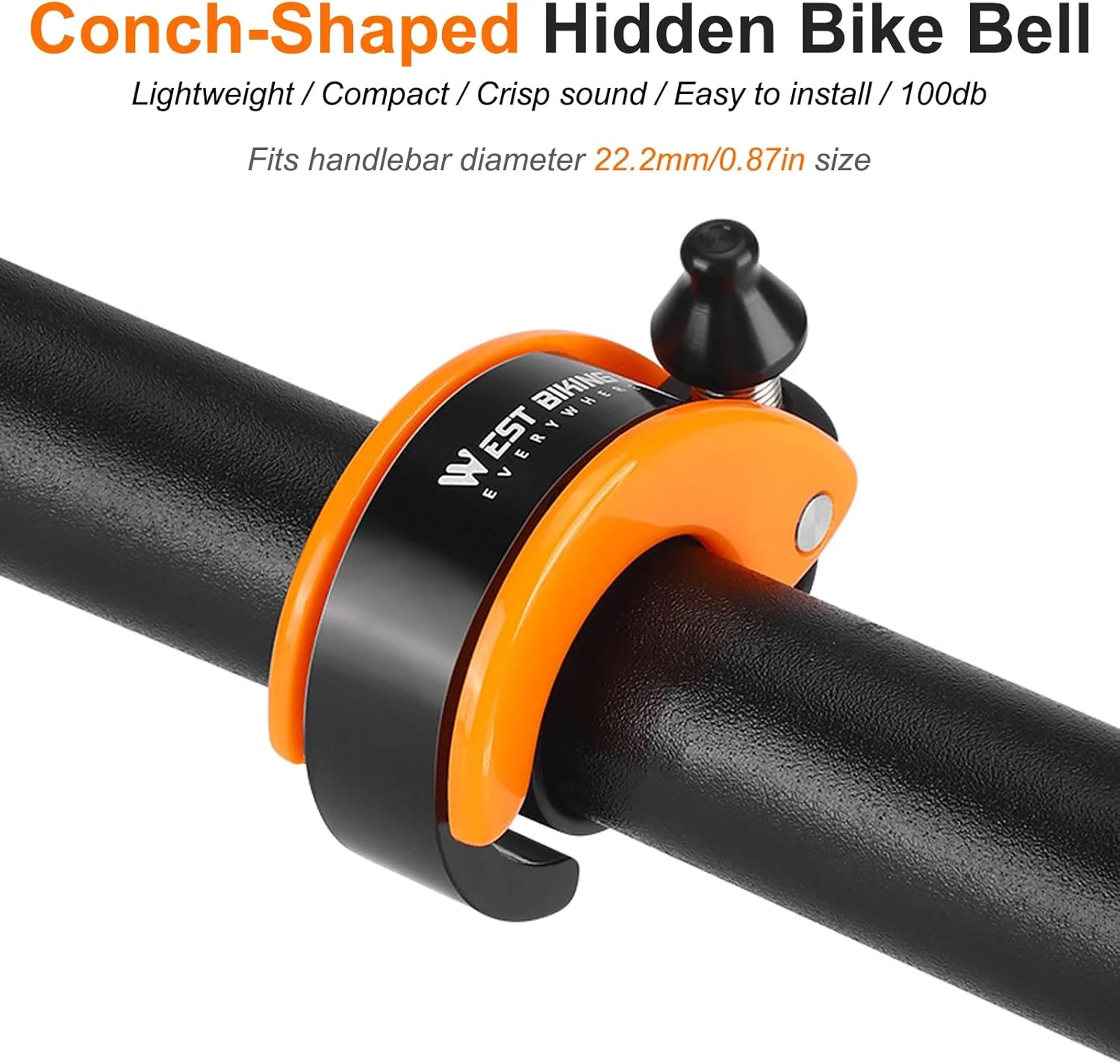 زنگ دوچرخه حلزونی پنهان، زنگ دوچرخه کوهستانی برای بزرگسالان یا کودکان، صدای واضح و بلند 100dB، دوچرخه کوهستانی، اسکوتر برقی، واکر - برای فرمان های 22.2 میلی متر / 0.78 اینچ