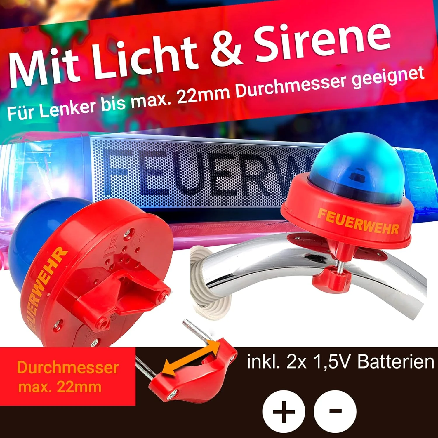 آژیر دوچرخه Smart-Planet JO-20637 - زنگ دوچرخه آتش نشانی - آژیر آتش نشانی خنده دار برای کودکان - زنگ دوچرخه برای فرمان دوچرخه