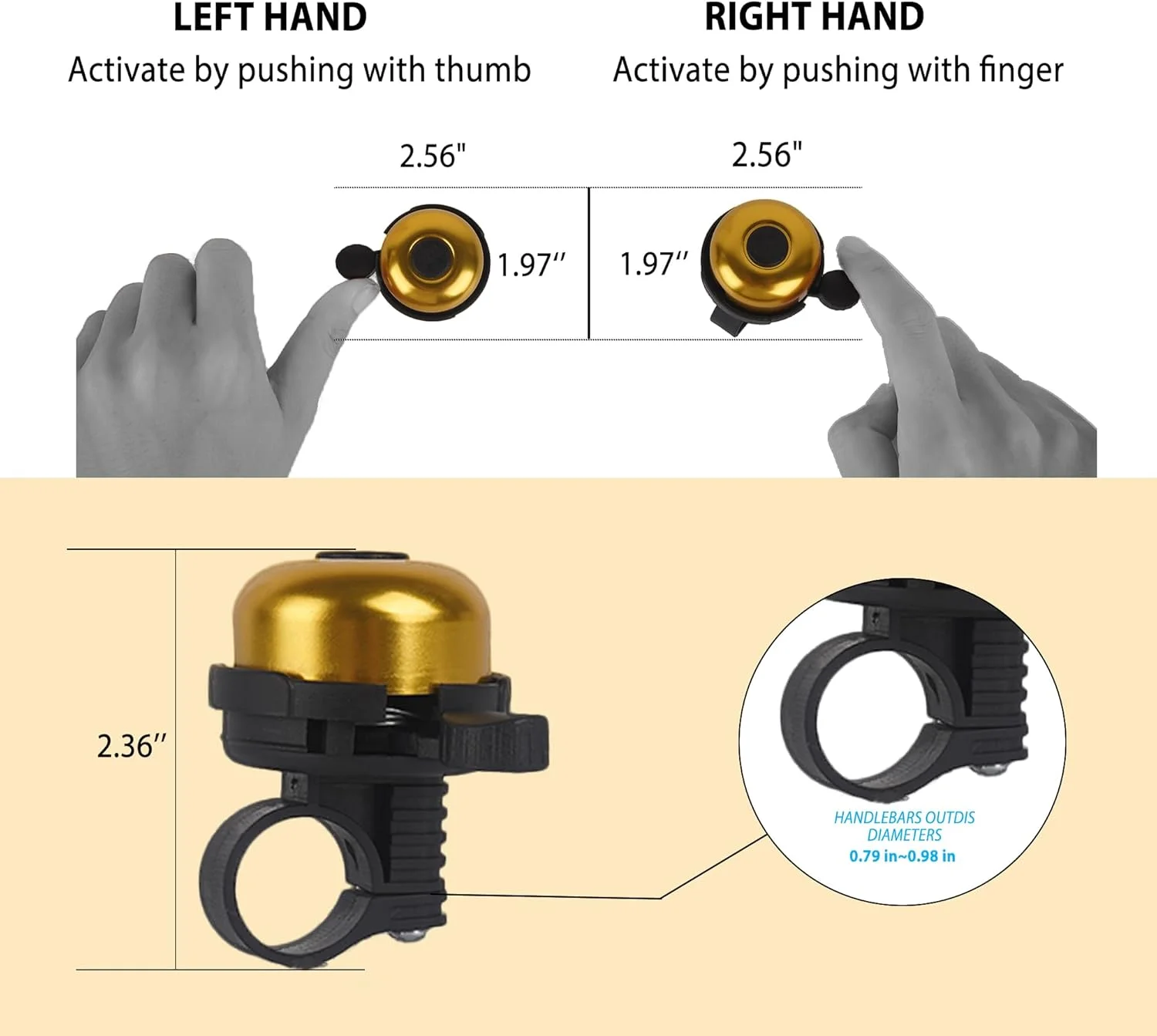 زنگ دوچرخه برای دوچرخه های بزرگسالان، زنگ دوچرخه با صدای بلند و واضح برای بزرگسالان و کودکان، طراحی کلاسیک، نصب آسان مناسب برای دوچرخه های کوهستانی، جاده ای، تاشو و اسکوتر