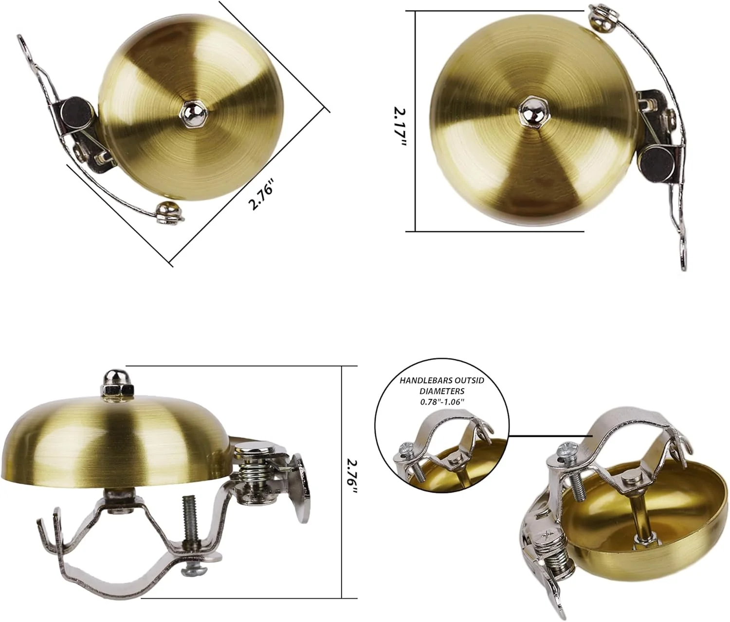زنگ دوچرخه برنجی با صدای بلند و واضح، طراحی کلاسیک، نصب آسان، مناسب برای دوچرخههای کوهستانی، جادهای، تاشو و اسکوتر زنگ دوچرخه برنجی با صدای بلند و واضح، طراحی کلاسیک، نصب آسان، مناسب برای دوچرخههای کوهستانی، جادهای، تاشو و اسکوتر