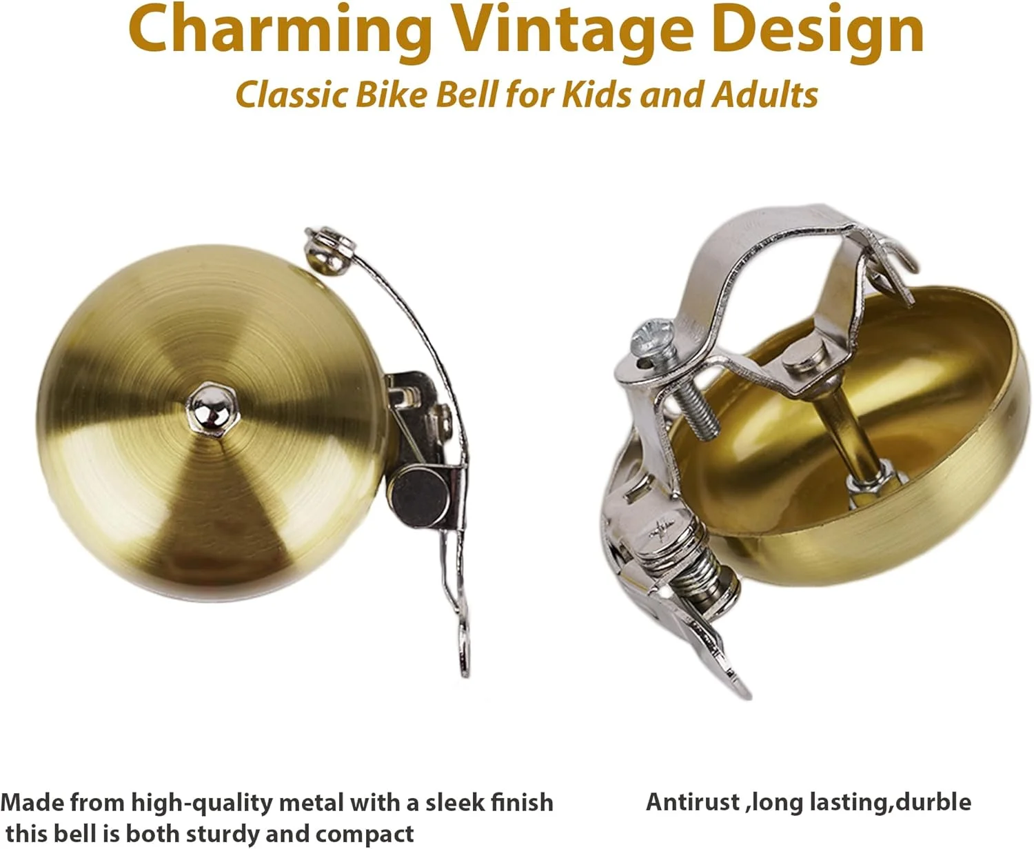 زنگ دوچرخه برنجی با صدای بلند و واضح، طراحی کلاسیک، نصب آسان، مناسب برای دوچرخههای کوهستانی، جادهای، تاشو و اسکوتر زنگ دوچرخه برنجی با صدای بلند و واضح، طراحی کلاسیک، نصب آسان، مناسب برای دوچرخههای کوهستانی، جادهای، تاشو و اسکوتر