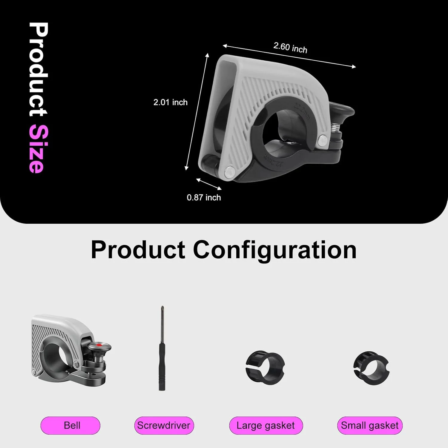 زنگ دوچرخه Qisan، بدنه پلاستیکی محکم و زنگ دوچرخه آلیاژ آلومینیوم با صدای واضح و بلند حداکثر 90 دسی بل، بوق دوچرخه مناسب برای فرمان 22.2-31.8 میلی متر برای دوچرخه کوهستانی جاده ای خاکستری