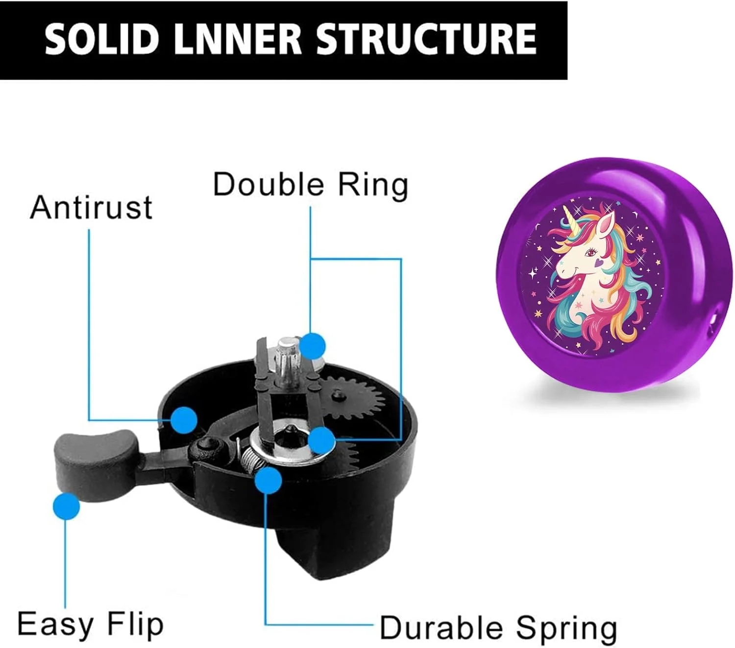 زنگ دوچرخه تک شاخ برای کودکان دختر و پسر، زنگ دوچرخه با اندازه قابل تنظیم، لوازم جانبی دوچرخه برای بزرگسالان، زنان و مردان، صدای واضح زنگ دوچرخه تک شاخ برای کودکان دختر و پسر، زنگ دوچرخه با اندازه قابل تنظیم، لوازم جانبی دوچرخه برای بزرگسالان، زنان و مردان، صدای واضح