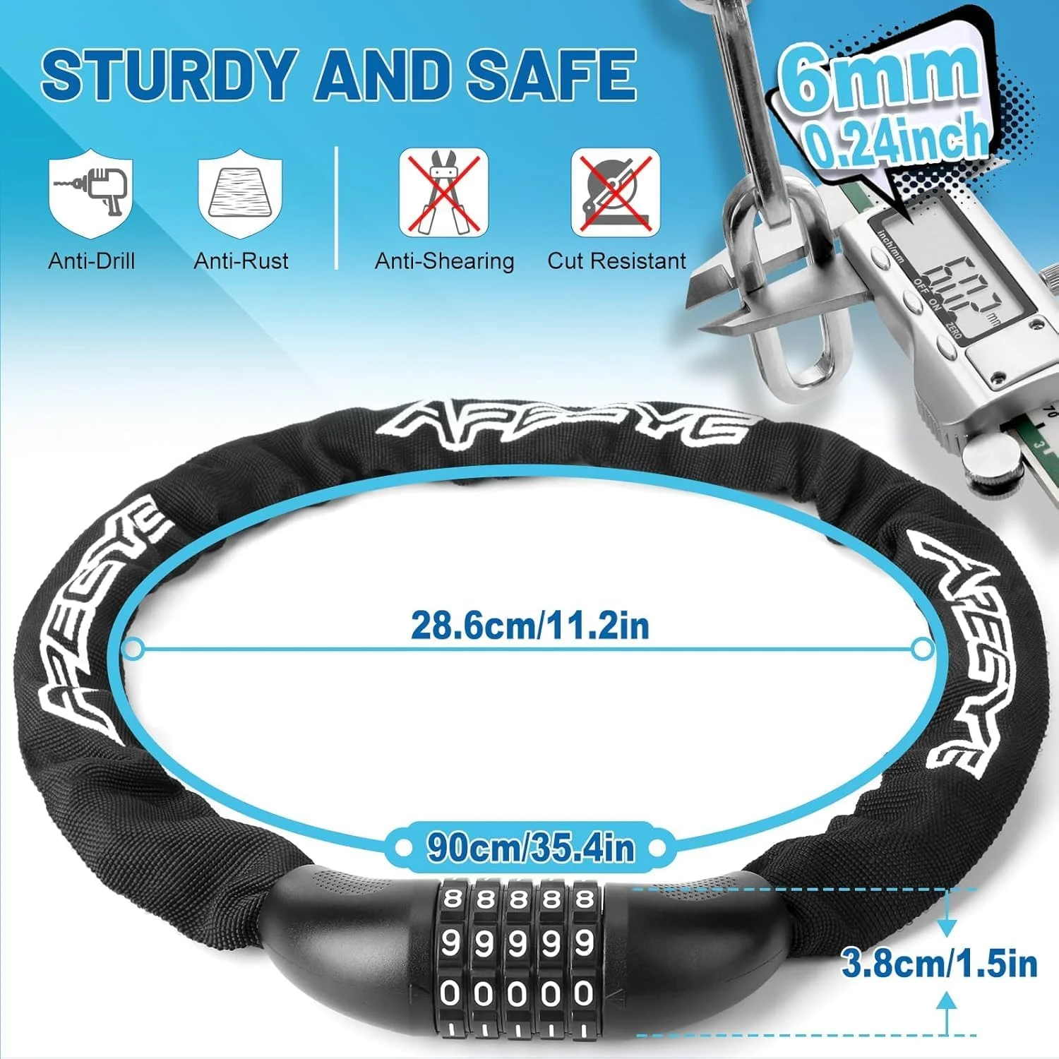 قفل دوچرخه 5 رقمی با رمز عبور قابل تنظیم 110 سانتی متری ضد سرقت برای دوچرخه، موتورسیکلت و غیره قفل دوچرخه 5 رقمی با رمز عبور قابل تنظیم 110 سانتی متری ضد سرقت برای دوچرخه، موتورسیکلت و غیره