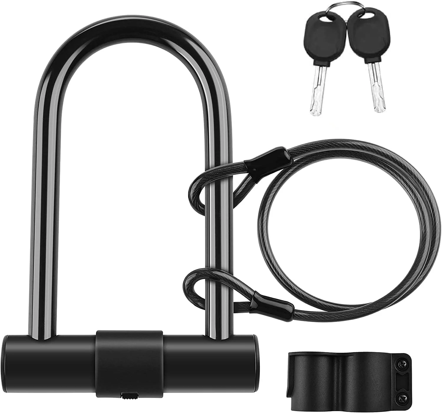 قفل U ترکیبی برای دوچرخه های بزرگ با کلید، قفل U دوچرخه 16 میلی متری با کابل انعطاف پذیر 1.2 متری و براکت نصب، قفل U دوچرخه برای دوچرخه برقی، دوچرخه کوهستانی، دوچرخه جاده