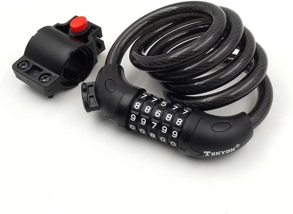 قفل رمزدار 5 رقمی دوچرخه TONYON، کابل ضد سرقت دوچرخه، رمز ترکیبی SJ008