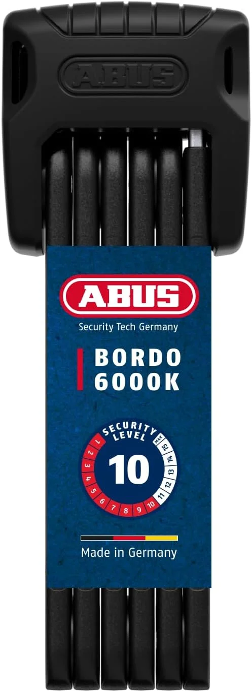 قفل تاشو ABUS Bordo 6000K با نگهدارنده قفل SH، قفل دوچرخه با سیلندر XPlus برای محافظت بالا در برابر دستکاری، سطح امنیت ABUS 10، طول 90 سانتی متر، مشکی/نارنجی