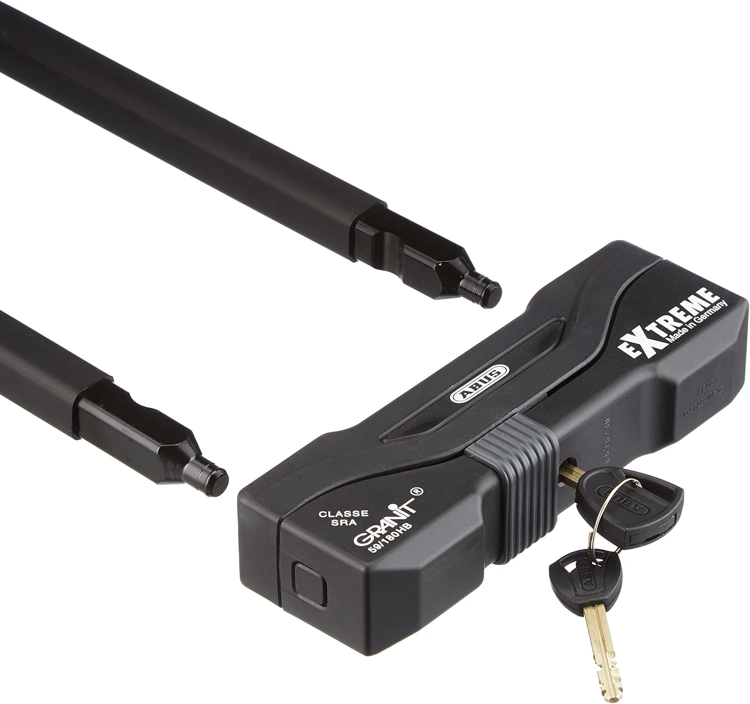 قفل یو شکل ABUS Granit Extreme 59 - قفل موتورسیکلت و دوچرخه با سیلندر XPlus - بالاترین سطح امنیتی ABUS سطح 20 - ارتفاع حلقه 260 میلی متر قفل یو شکل ABUS Granit Extreme 59 - قفل موتورسیکلت و دوچرخه با سیلندر XPlus - بالاترین سطح امنیتی ABUS سطح 20 - ارتفاع حلقه 260 میلی متر