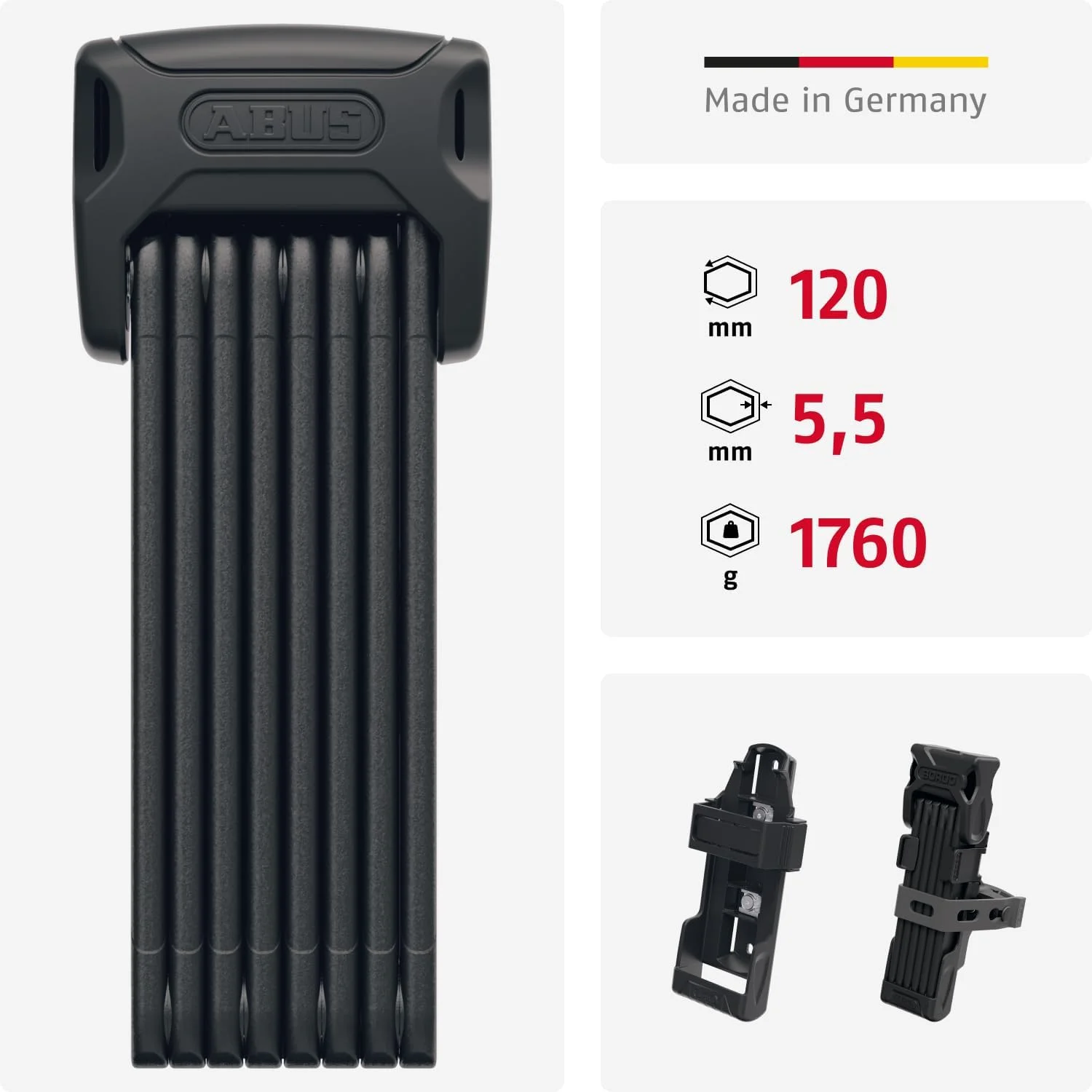 قفل تاشو ABUS Bordo 6000K با نگهدارنده قفل SH - قفل دوچرخه با سیلندر XPlus برای محافظت بالا در برابر دستکاری - سطح امنیت ABUS 10 - طول 120 سانتی متر قفل تاشو ABUS Bordo 6000K با نگهدارنده قفل SH - قفل دوچرخه با سیلندر XPlus برای محافظت بالا در برابر دستکاری - سطح امنیت ABUS 10 - طول 120 سانتی متر