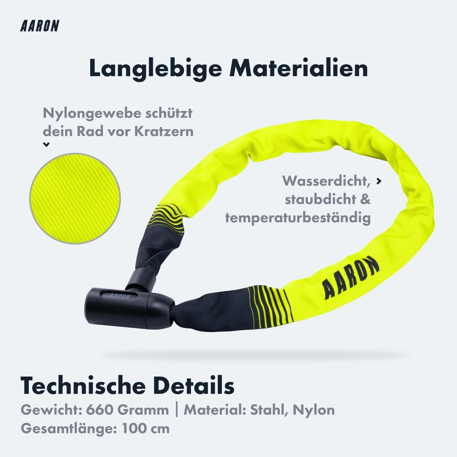 قفل دوچرخه AARON Lock One با کلید، قفل زنجیری فولادی با سطح ایمنی بالا، قفل برای دوچرخه برقی، دوچرخه کوهستانی، دوچرخه ترکینگ، دوچرخه توریستی، دوچرخه جاده ای به رنگ زرد قفل دوچرخه AARON Lock One با کلید، قفل زنجیری فولادی با سطح ایمنی بالا، قفل برای دوچرخه برقی، دوچرخه کوهستانی، دوچرخه ترکینگ، دوچرخه توریستی، دوچرخه جاده ای به رنگ زرد