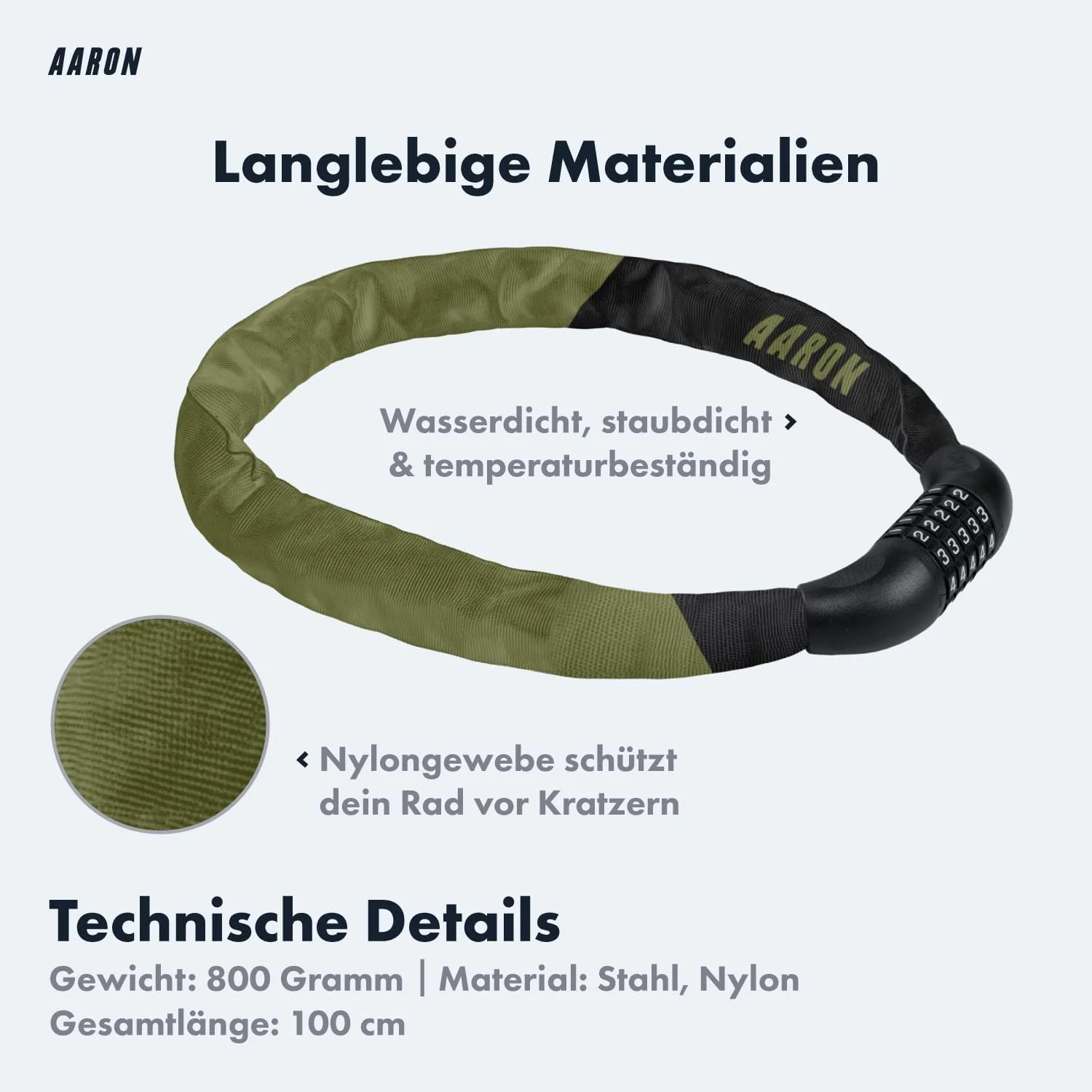 قفل زنجیری دوچرخه AARON با رمز 5 رقمی، قفل زنجیری فولادی و سطح امنیت بالا برای دوچرخه برقی، دوچرخه کوهستانی، دوچرخه توریستی، دوچرخه شهری، دوچرخه جاده ای - زیتونی قفل زنجیری دوچرخه AARON با رمز 5 رقمی، قفل زنجیری فولادی و سطح امنیت بالا برای دوچرخه برقی، دوچرخه کوهستانی، دوچرخه توریستی، دوچرخه شهری، دوچرخه جاده ای - زیتونی