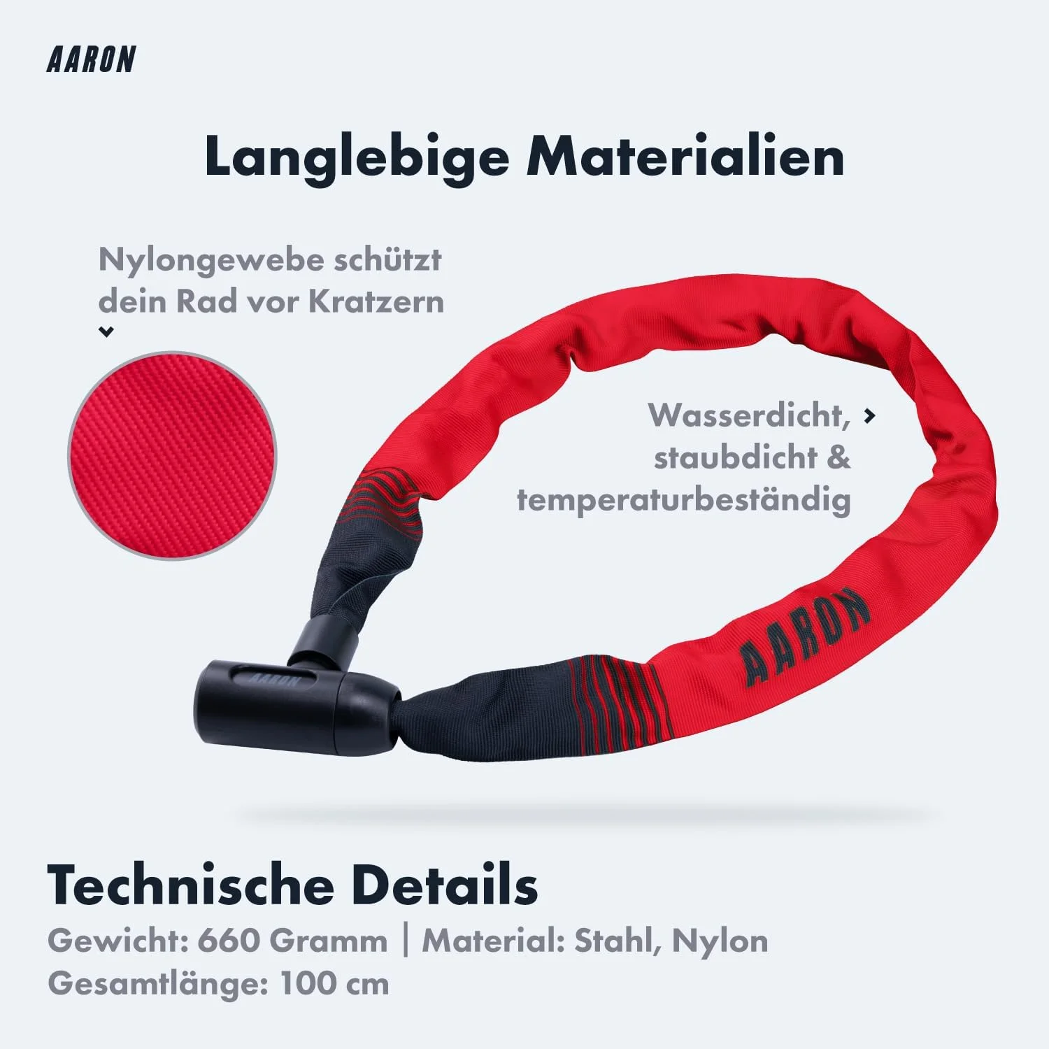 قفل دوچرخه AARON مدل Lock One با کلید، قفل زنجیری فولادی با سطح ایمنی بالا، قفل برای دوچرخه برقی، دوچرخه کوهستانی، دوچرخه ترکینگ، دوچرخه توریستی، دوچرخه جاده ای به رنگ قرمز قفل دوچرخه AARON مدل Lock One با کلید، قفل زنجیری فولادی با سطح ایمنی بالا، قفل برای دوچرخه برقی، دوچرخه کوهستانی، دوچرخه ترکینگ، دوچرخه توریستی، دوچرخه جاده ای به رنگ قرمز