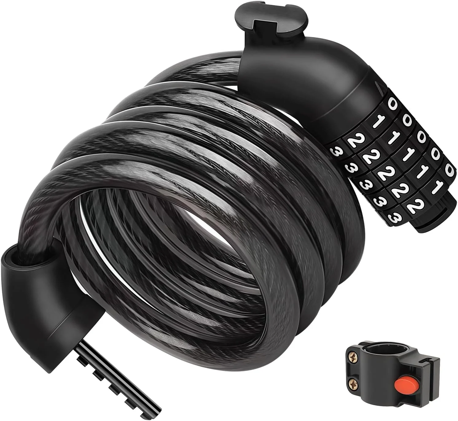 قفل دوچرخه، قفل کابلی ضد سرقت 5 رقمی 1.2 متری/4 فوتی با براکت نصب برای اسکوترهای دوچرخه کوهستانی