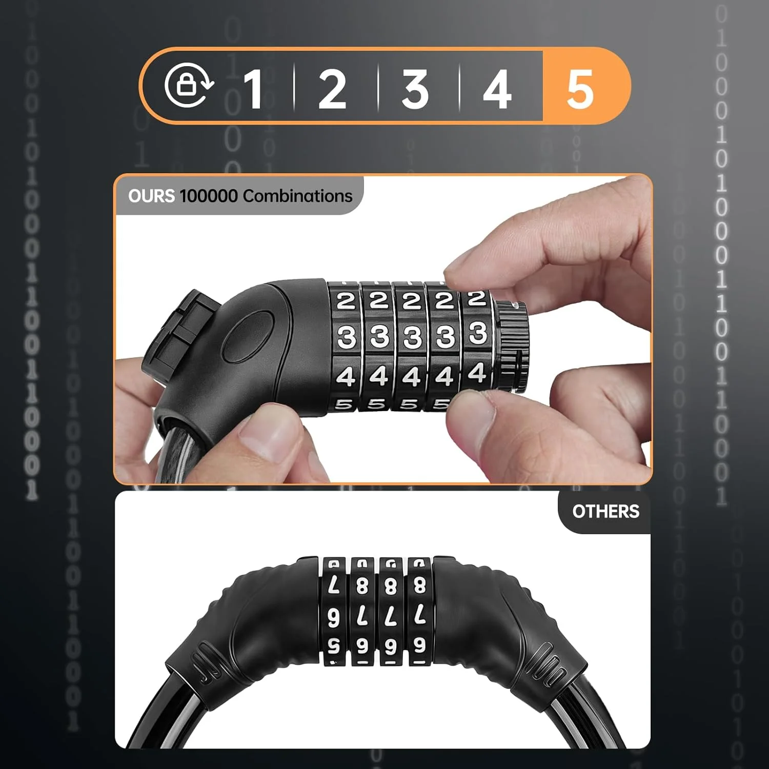 قفل دوچرخه، قفل کابلی ضد سرقت 5 رقمی 1.2 متری/4 فوتی با براکت نصب برای اسکوترهای دوچرخه کوهستانی قفل دوچرخه، قفل کابلی ضد سرقت 5 رقمی 1.2 متری/4 فوتی با براکت نصب برای اسکوترهای دوچرخه کوهستانی