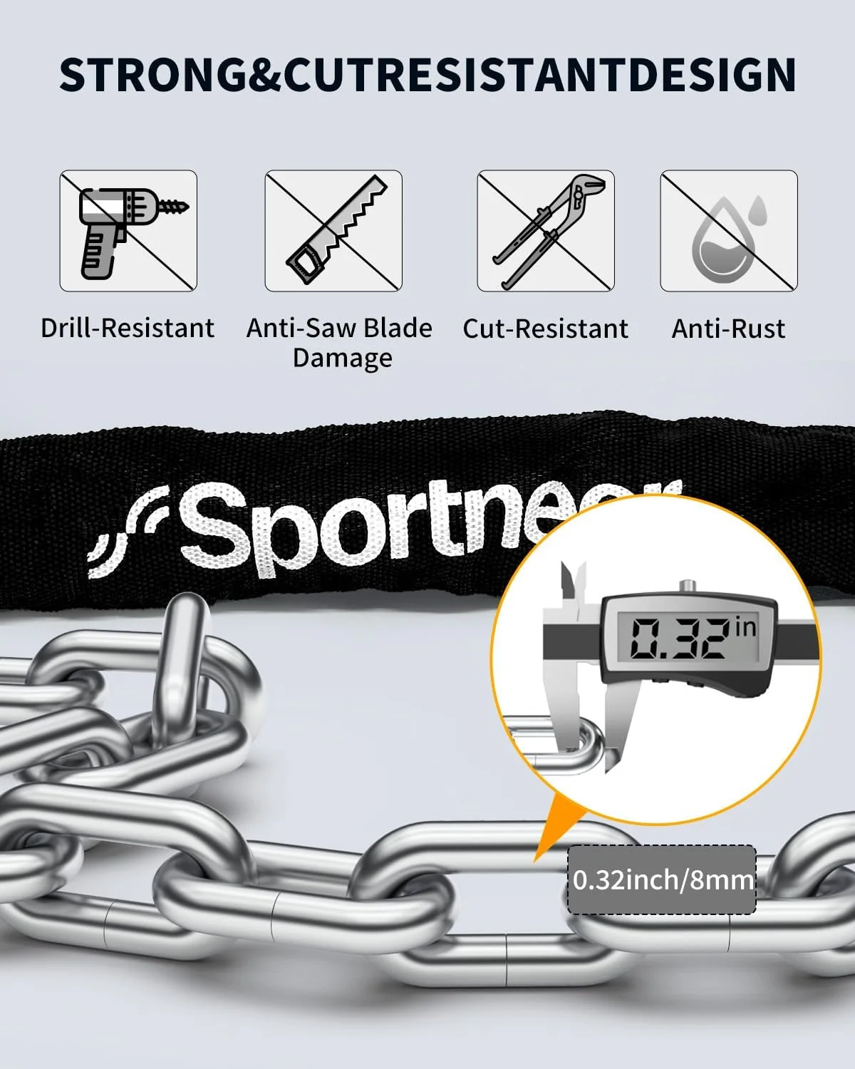 قفل زنجیری دوچرخه Sportneer، طول 1 متر، ضخامت 8 میلیمتر، ضد سرقت، ضد برش، قفل زنجیری دوچرخه با امنیت بالا، قابل حمل و قوی به همراه کلید برای اسکوتر، دوچرخه کوهستانی، موتور سیکلت قفل زنجیری دوچرخه Sportneer، طول 1 متر، ضخامت 8 میلیمتر، ضد سرقت، ضد برش، قفل زنجیری دوچرخه با امنیت بالا، قابل حمل و قوی به همراه کلید برای اسکوتر، دوچرخه کوهستانی، موتور سیکلت