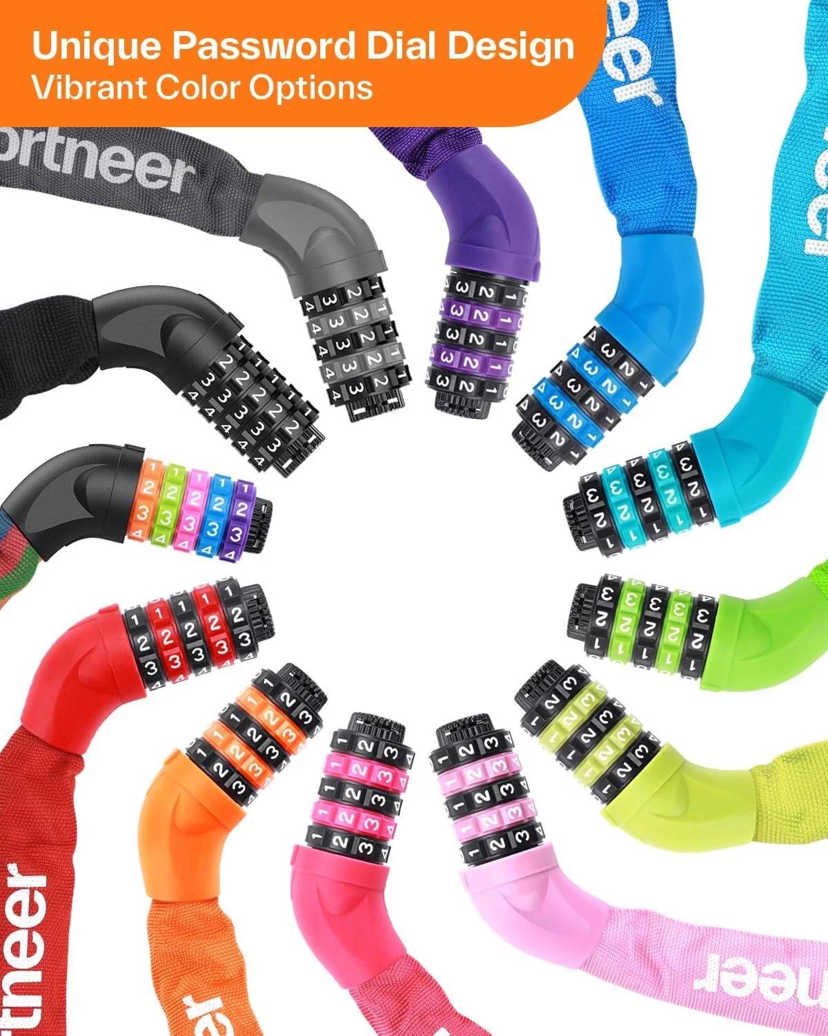 قفل زنجیری دوچرخه Sportneer، قفل ضد سرقت دوچرخه با رمز 5 رقمی قابل تنظیم (97 سانتی متر، چند رنگ) قفل زنجیری دوچرخه Sportneer، قفل ضد سرقت دوچرخه با رمز 5 رقمی قابل تنظیم (97 سانتی متر، چند رنگ)