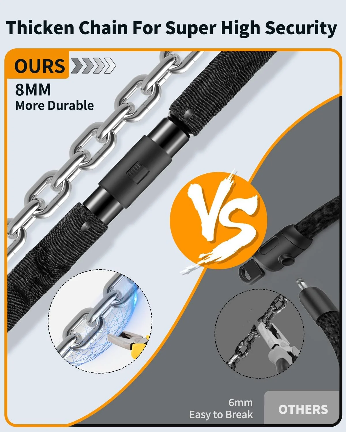 قفل زنجیری دوچرخه Sportneer، طول 1 متر، ضخامت 8 میلیمتر، ضد سرقت، ضد برش، قفل زنجیری دوچرخه با امنیت بالا، قابل حمل و قوی به همراه کلید برای اسکوتر، دوچرخه کوهستانی، موتور سیکلت قفل زنجیری دوچرخه Sportneer، طول 1 متر، ضخامت 8 میلیمتر، ضد سرقت، ضد برش، قفل زنجیری دوچرخه با امنیت بالا، قابل حمل و قوی به همراه کلید برای اسکوتر، دوچرخه کوهستانی، موتور سیکلت