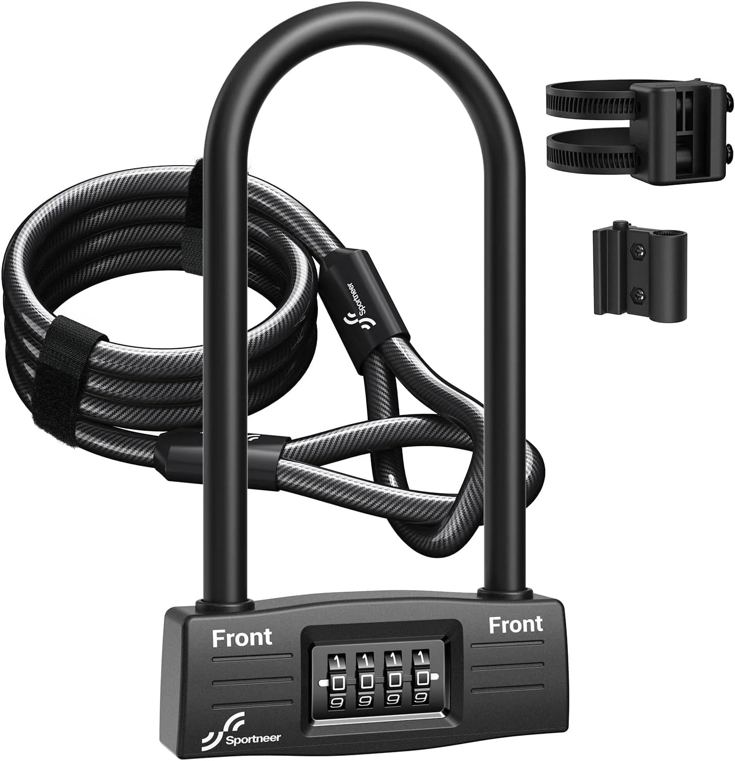 قفل U دوچرخه Sportneer با رمز: مجموعه قفل های دوچرخه سنگین با کابل فولادی امنیتی 1.5 متری، قفل U بدون کلید برای دوچرخه های جاده ای، کوهستانی، اسکوتر و دروازه ضد سرقت