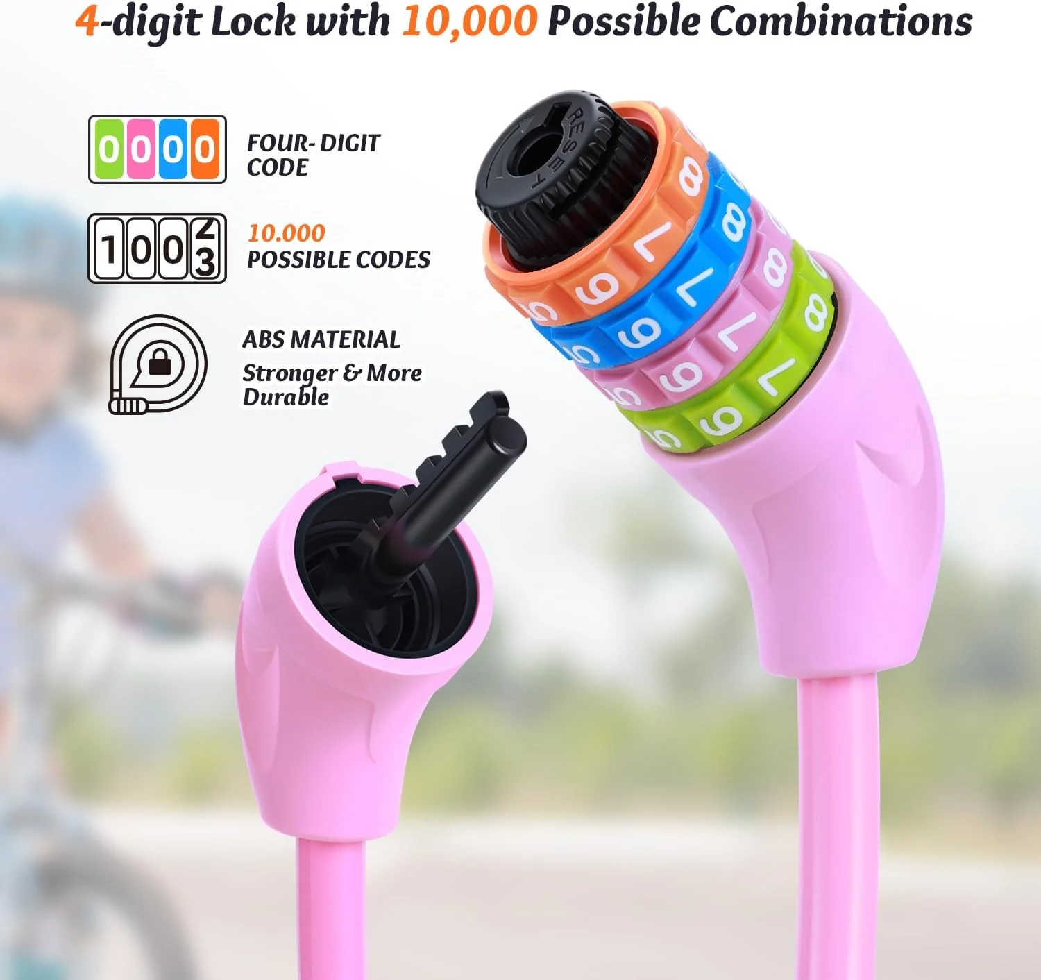 قفل دوچرخه اسپرت نیر: قفل کابلی دوچرخه کودکان با ترکیب 4 رقمی قابل تنظیم مجدد، ضد سرقت و رنگارنگ، مناسب برای دوچرخه، کوهستان و اسکوتر - صورتی قفل دوچرخه اسپرت نیر: قفل کابلی دوچرخه کودکان با ترکیب 4 رقمی قابل تنظیم مجدد، ضد سرقت و رنگارنگ، مناسب برای دوچرخه، کوهستان و اسکوتر - صورتی