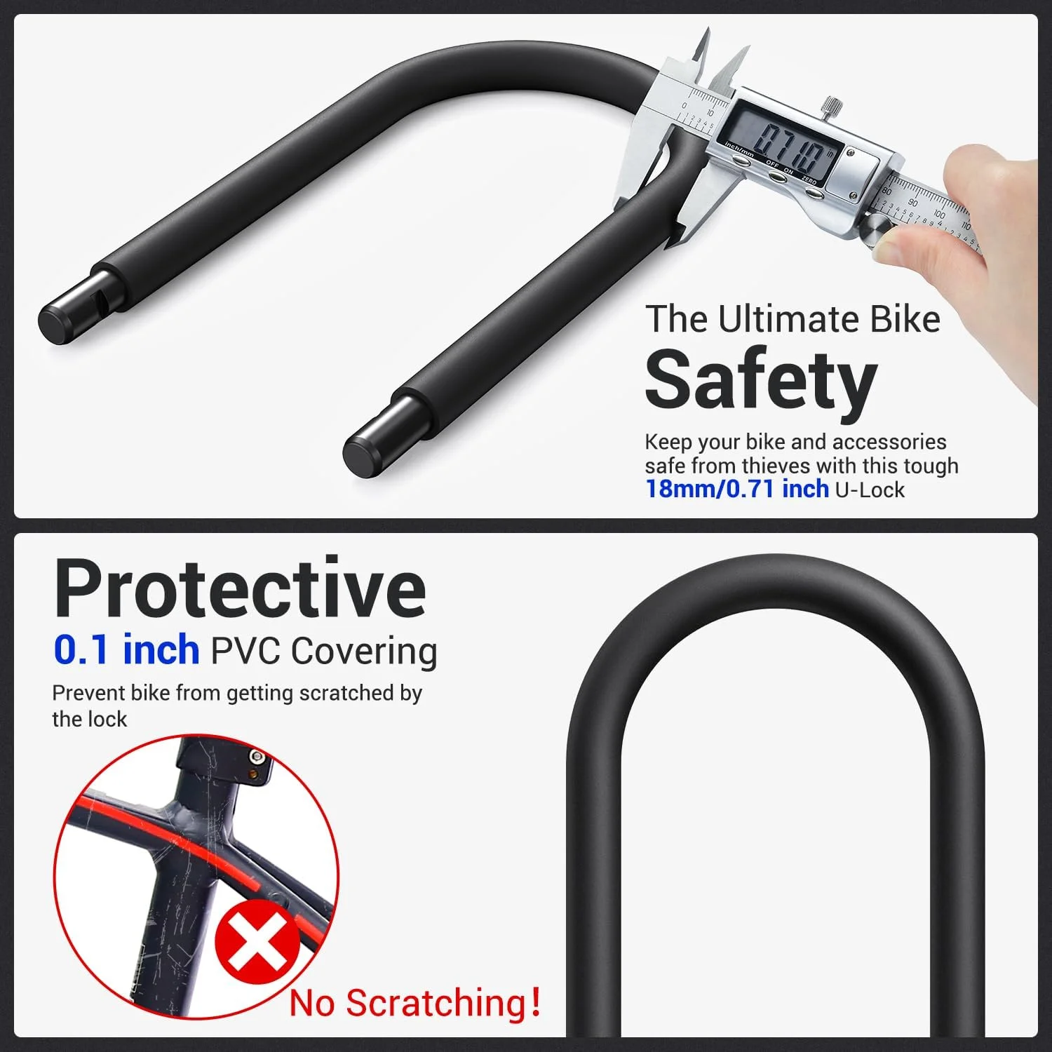 قفل U دوچرخه Sportneer - قفل دوچرخه سنگین 18 میلی متری با کابل امنیتی 6 فوتی - قفل U دوچرخه با براکت نصب محکم برای دوچرخه های جاده ای، کوهستانی، برقی و تاشو، اندازه 9.85''x6.3'' قفل U دوچرخه Sportneer - قفل دوچرخه سنگین 18 میلی متری با کابل امنیتی 6 فوتی - قفل U دوچرخه با براکت نصب محکم برای دوچرخه های جاده ای، کوهستانی، برقی و تاشو، اندازه 9.85''x6.3''