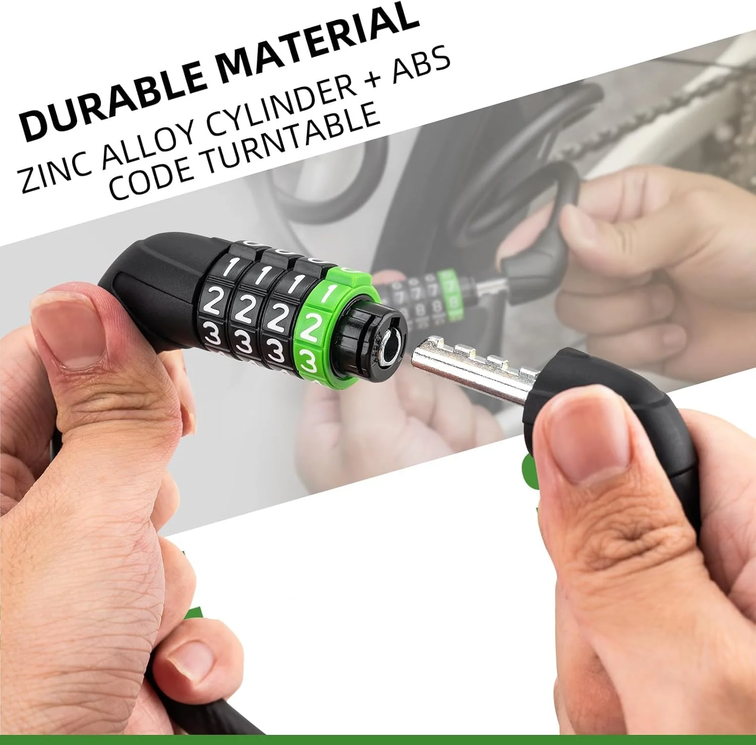 قفل کابلی دوچرخه KASTWAVE، قفل ترکیبی قابل تنظیم، ضد سرقت ضخیم، برش 9.33 میلی متر، قفل سبک وزن برای تجهیزات فضای باز، دوچرخه، 115 سانتی متر