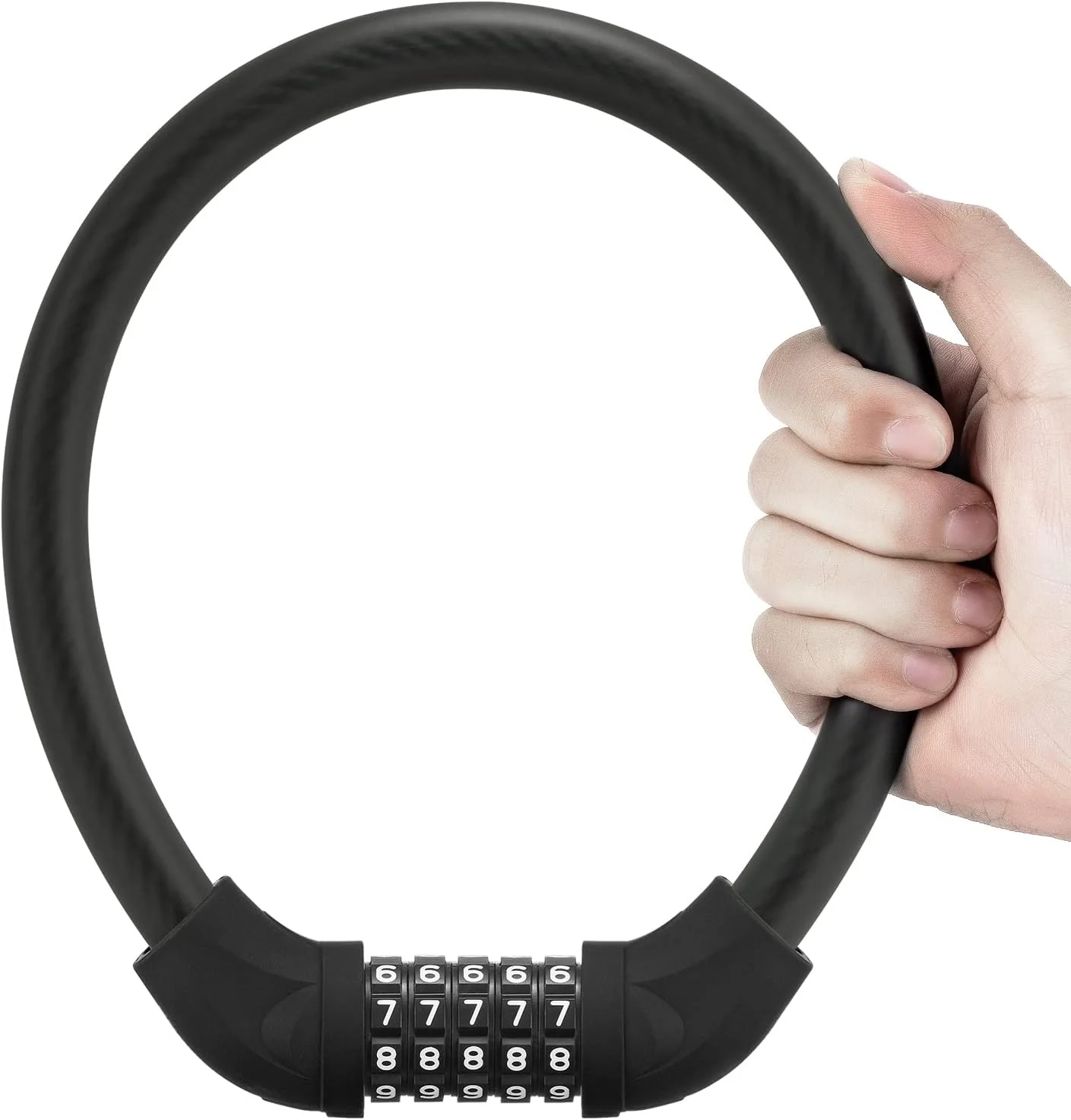 قفل کابلی 5 رقمی دوچرخه ROCKBROS، قفل سبک وزن دوچرخه، قفل ترکیبی قابل حمل برای دوچرخه، 22 اینچ، مشکی