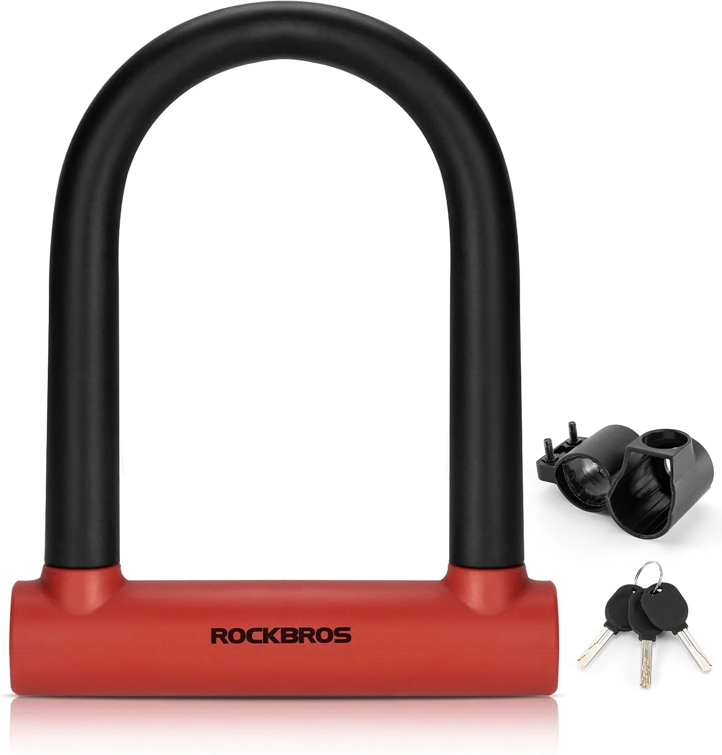 قفل U دوچرخه ROCKBROS با کابل، قفل سنگین دوچرخه، قفل U شکل 21 میلی متری، کابل 1.2 متری، پایه نصب، قفل ترکیبی اسکوتر موتورسیکلت، 3 کلید ضد سرقت - قرمز