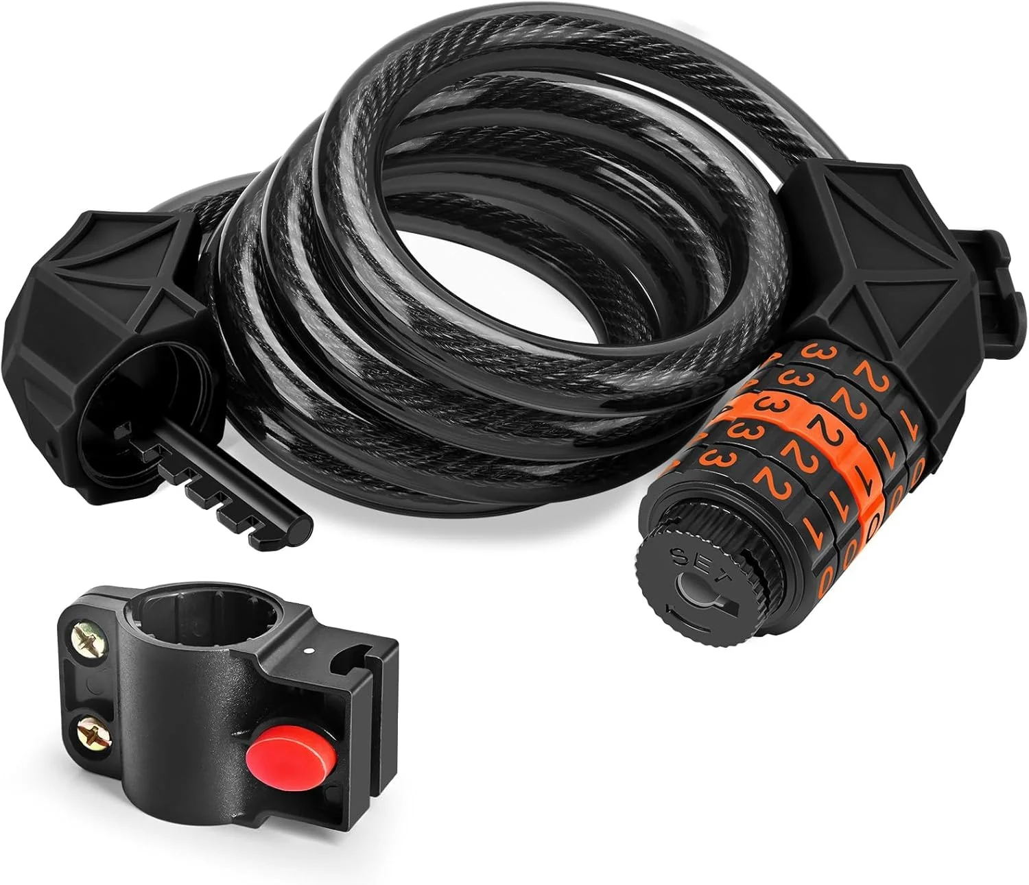 قفل کابلی 5 رقمی دوچرخه TERRIFI به طول 120 سانتی متر - قفل کابلی ترکیبی با امنیت بالا برای دوچرخه ها و تجهیزات فضای باز به همراه براکت نصب